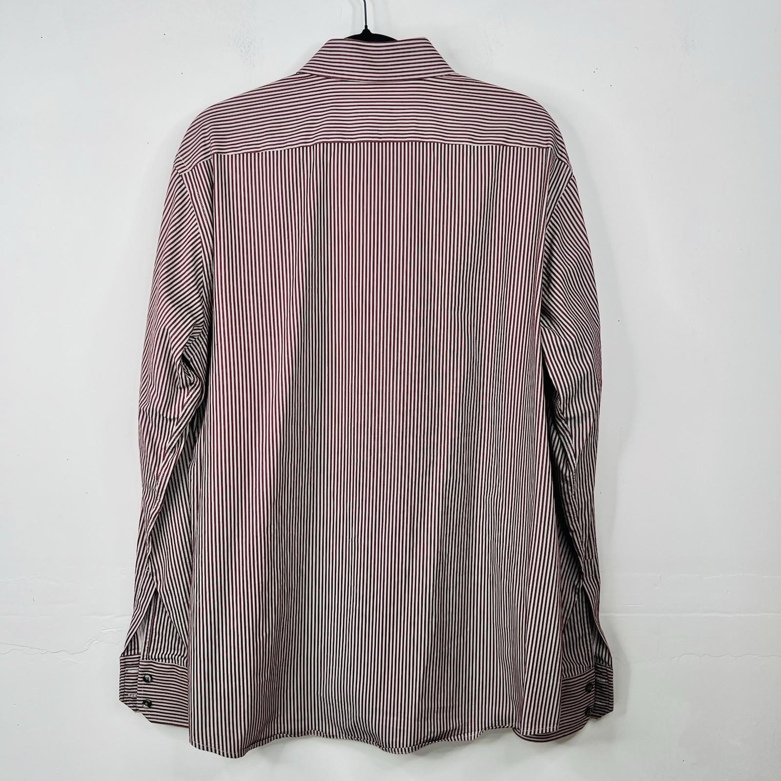 Boss Hugo Boss Button Up Shirt 43/17 Berry Striped Long Sleeve Made In Italy