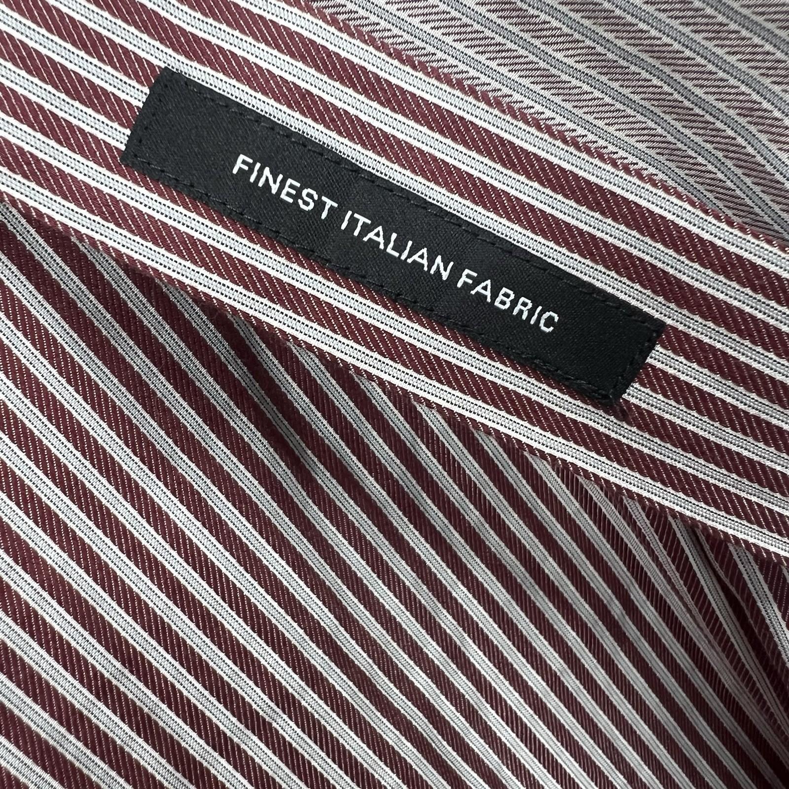 Boss Hugo Boss Button Up Shirt 43/17 Berry Striped Long Sleeve Made In Italy