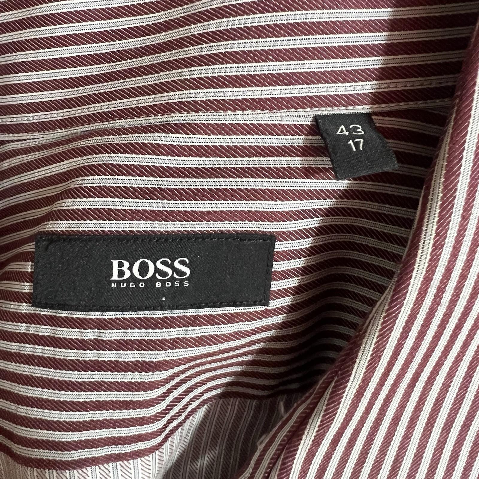 Boss Hugo Boss Button Up Shirt 43/17 Berry Striped Long Sleeve Made In Italy
