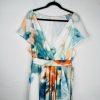 PlusWear Maxi Dress Size 2XL Ruffle V Neck Belted Flutter Sleeves Chiffon New