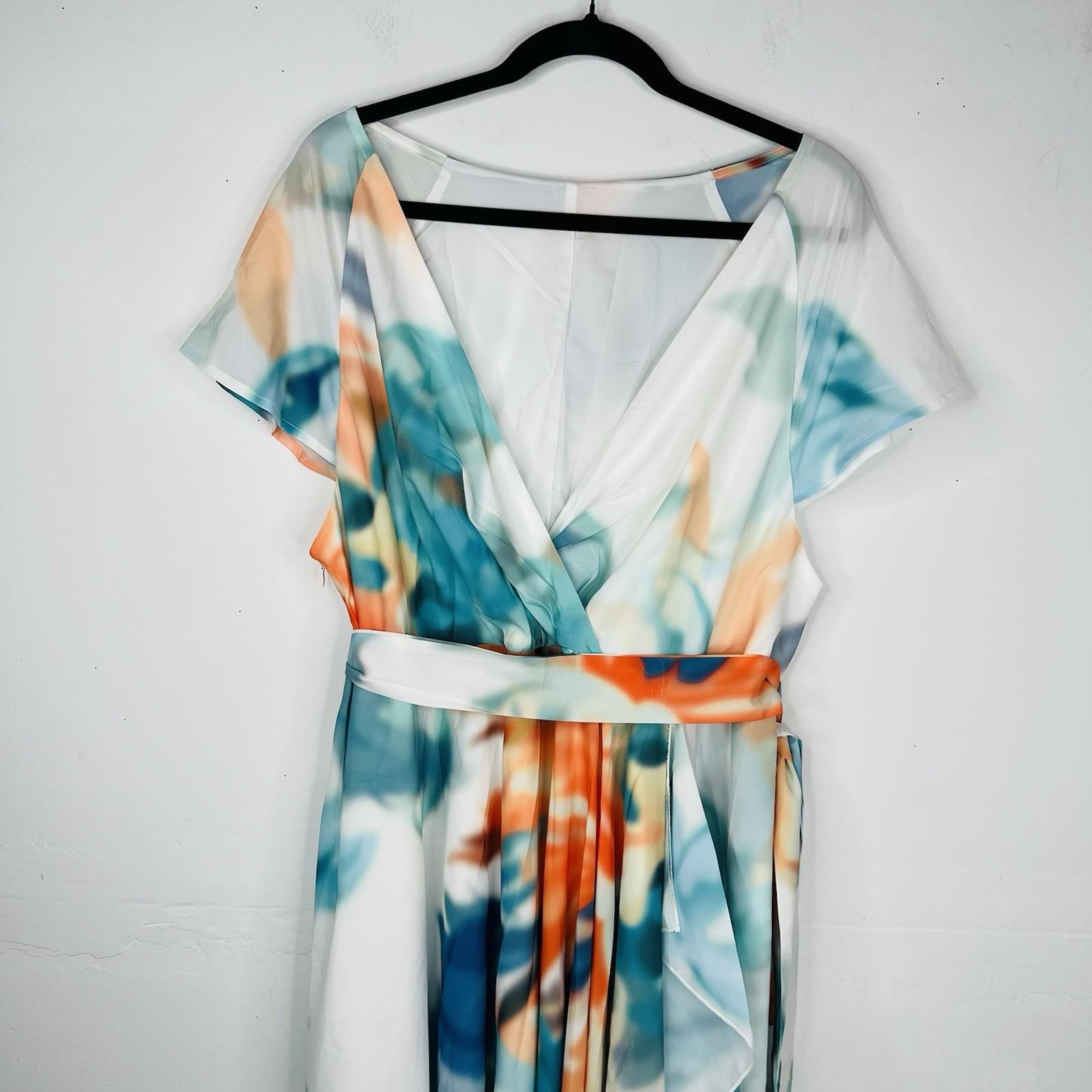 PlusWear Maxi Dress Size 2XL Ruffle V Neck Belted Flutter Sleeves Chiffon New