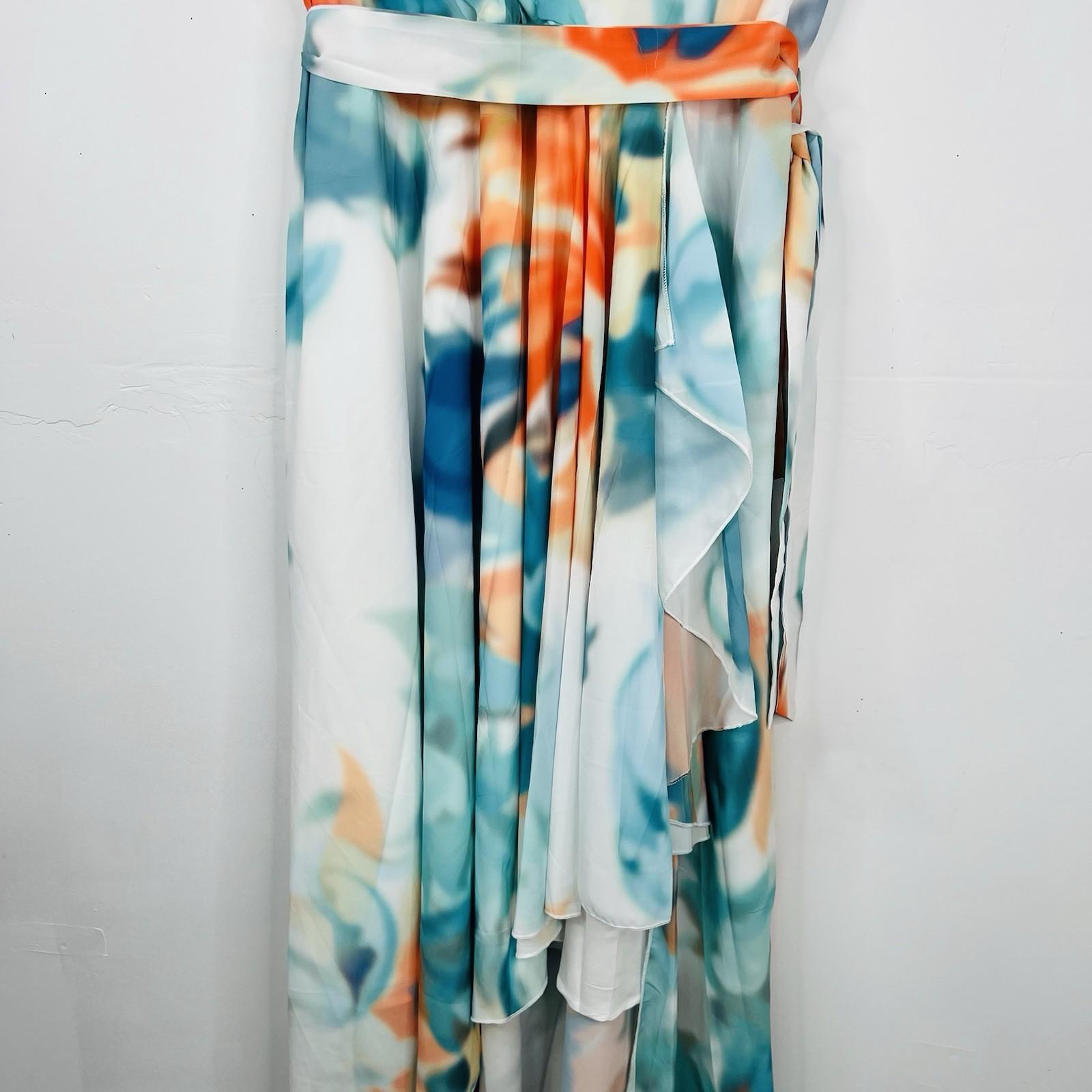 PlusWear Maxi Dress Size 2XL Ruffle V Neck Belted Flutter Sleeves Chiffon New
