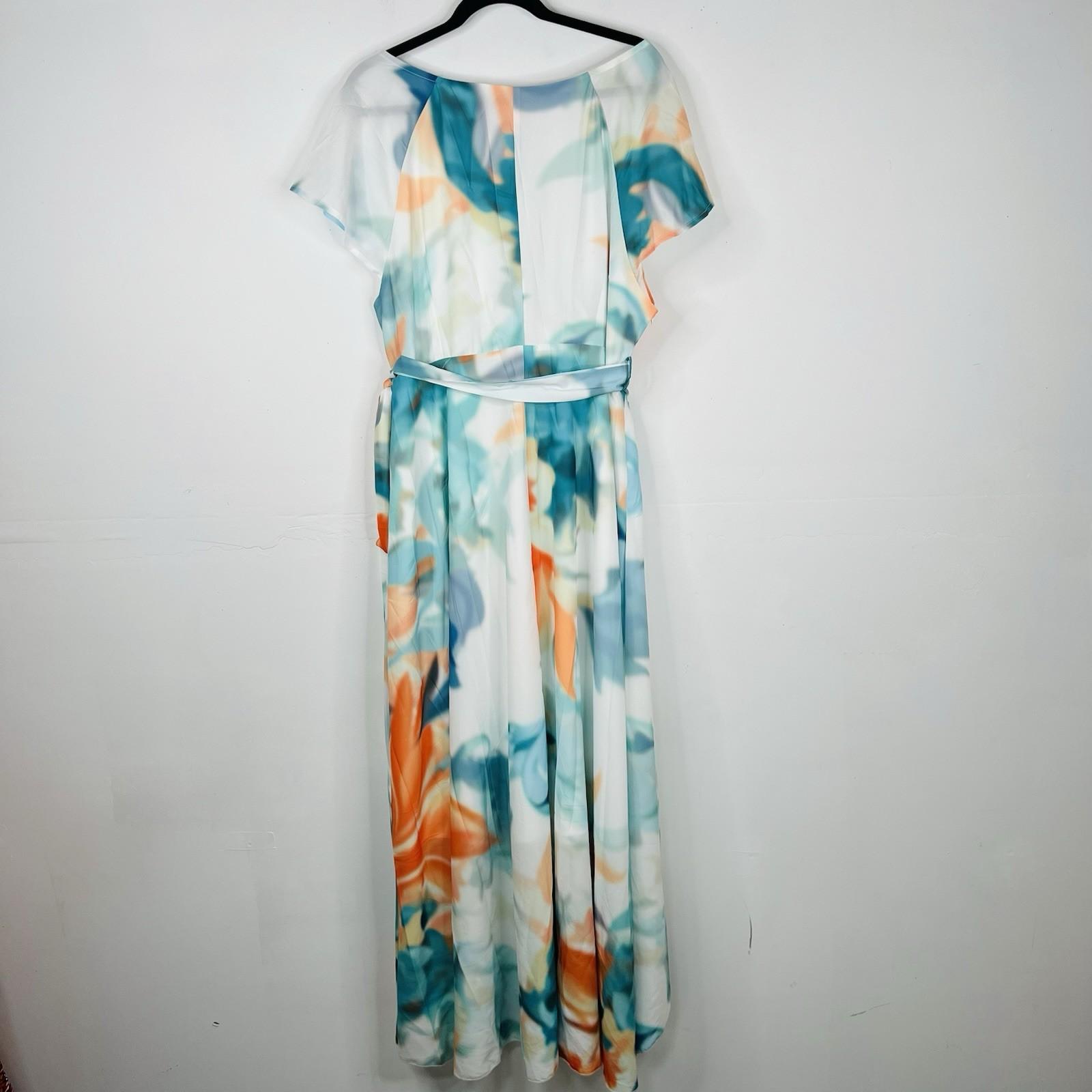 PlusWear Maxi Dress Size 2XL Ruffle V Neck Belted Flutter Sleeves Chiffon New