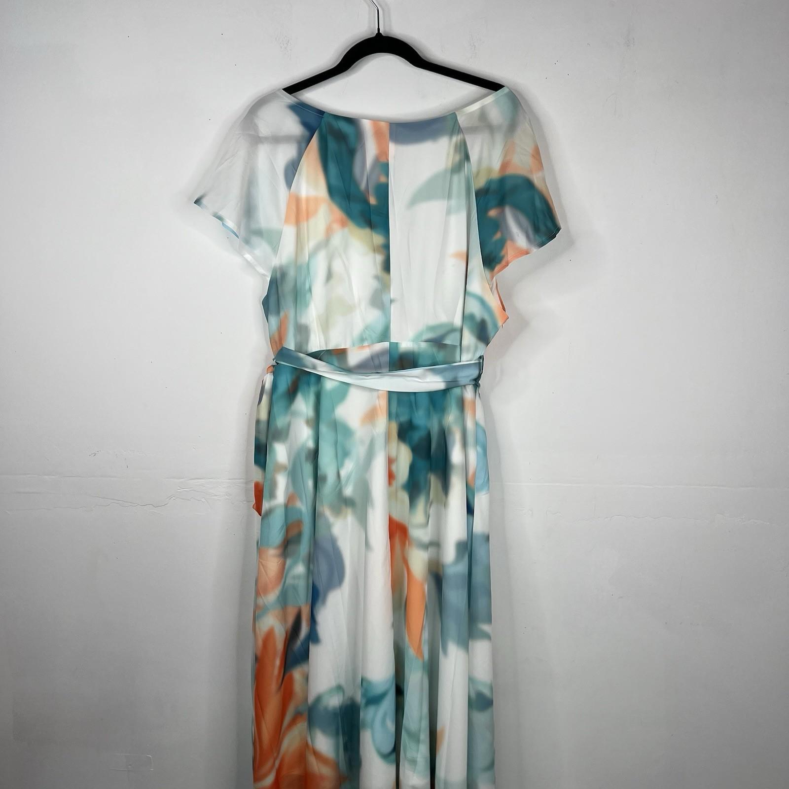 PlusWear Maxi Dress Size 2XL Ruffle V Neck Belted Flutter Sleeves Chiffon New