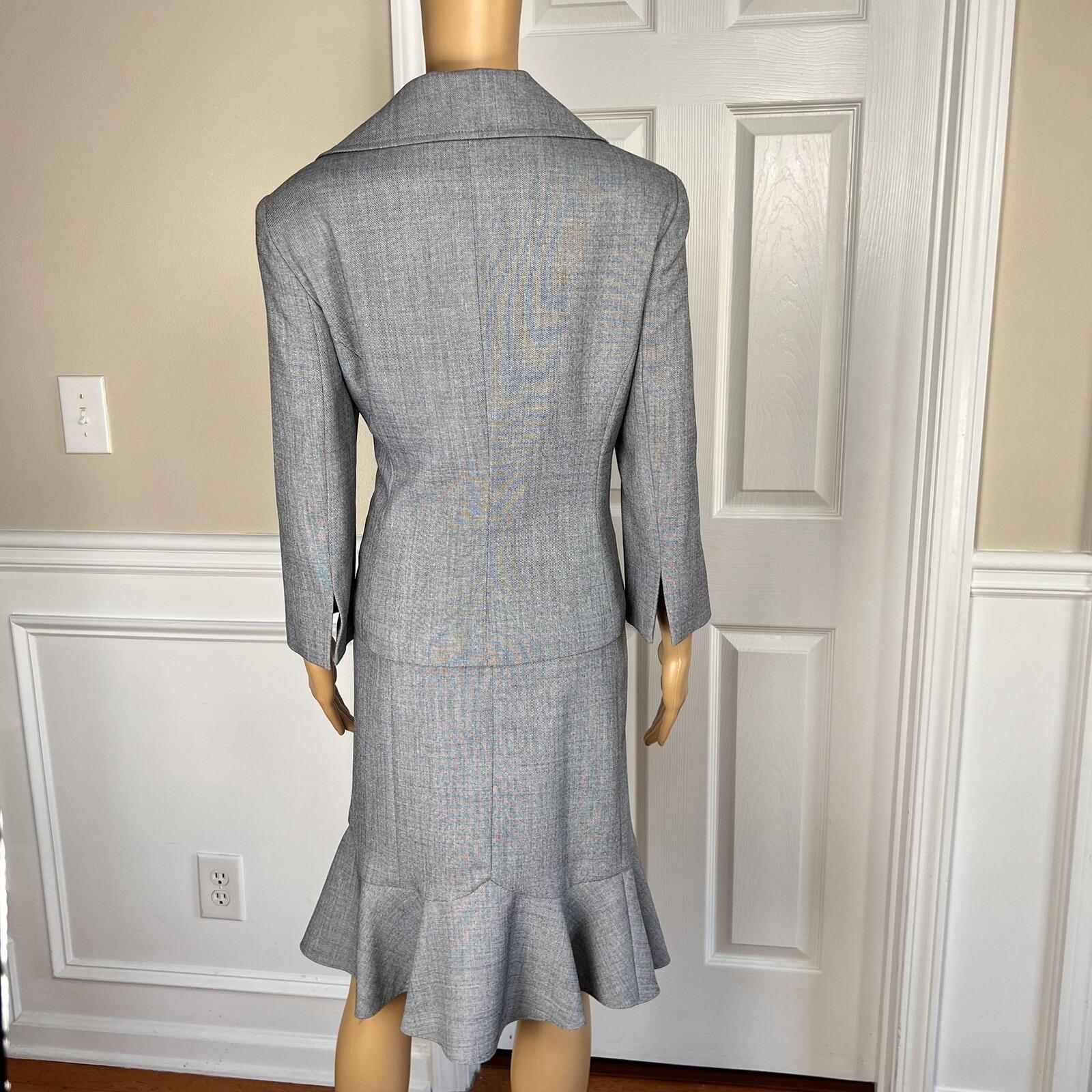 Isabella Polyester Skirt Suit Size 10 Light Gray Belted Ruffle Swing Women 2PC