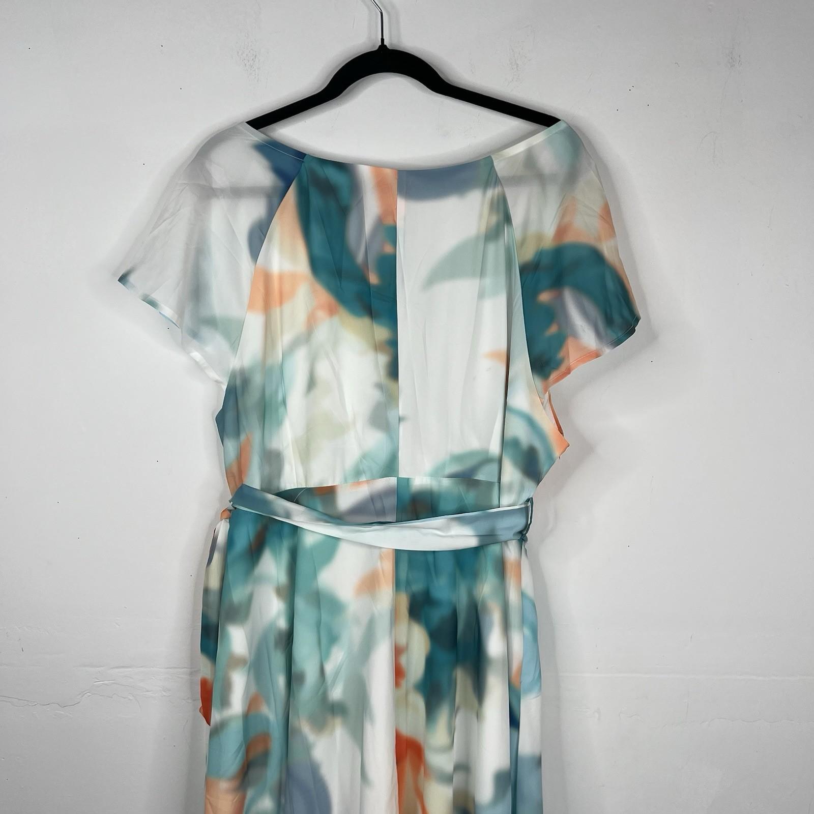 PlusWear Maxi Dress Size 2XL Ruffle V Neck Belted Flutter Sleeves Chiffon New