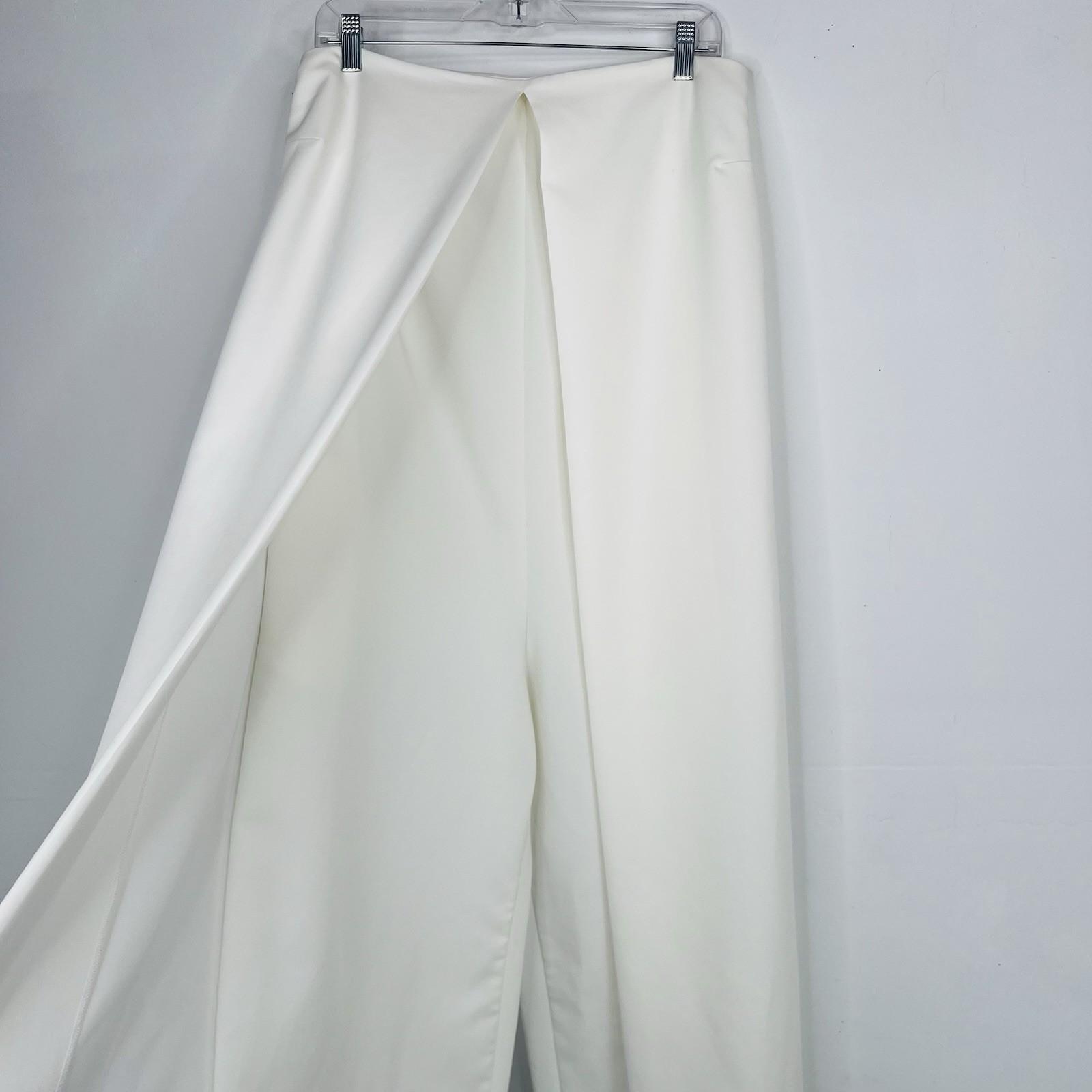 Women Stretch Wide Leg Pleated Pants L Tall Girls Elastic Waist High Rise Zip