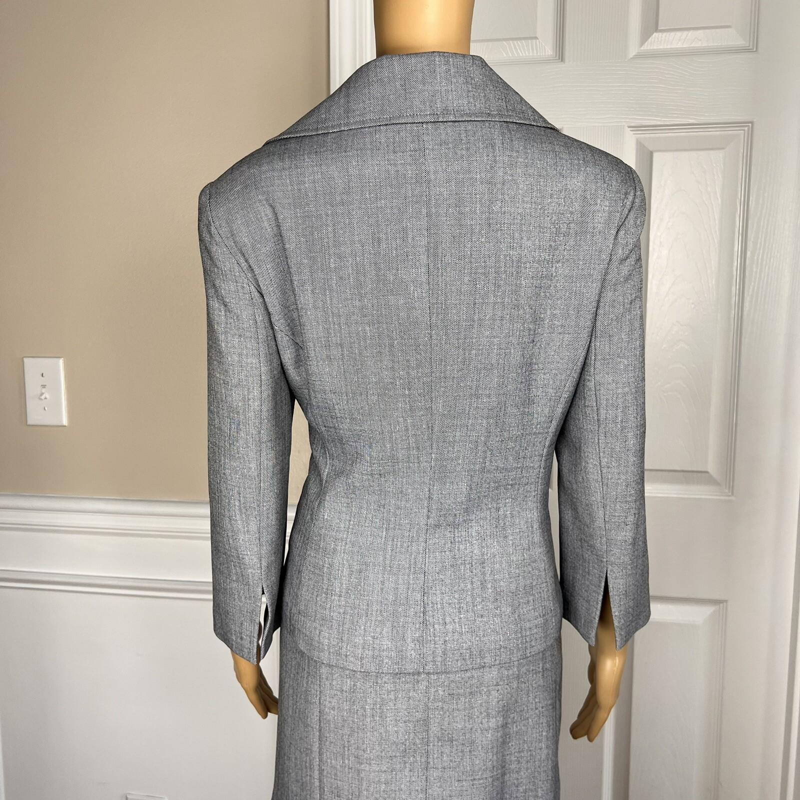 Isabella Polyester Skirt Suit Size 10 Light Gray Belted Ruffle Swing Women 2PC