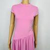 Women Maxi Stretch Dress Size M Pink Mock Neck Cap Sleeves Flowy Modest