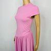 Women Maxi Stretch Dress Size M Pink Mock Neck Cap Sleeves Flowy Modest
