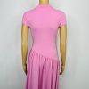 Women Maxi Stretch Dress Size M Pink Mock Neck Cap Sleeves Flowy Modest