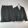 10-6363.jpg Le Suit Polyester Rayon Skirt Suit 16W Green Black Striped Pleated Belted Lined