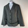10-6364.jpg Le Suit Polyester Rayon Skirt Suit 16W Green Black Striped Pleated Belted Lined