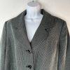 10-6365.jpg Le Suit Polyester Rayon Skirt Suit 16W Green Black Striped Pleated Belted Lined