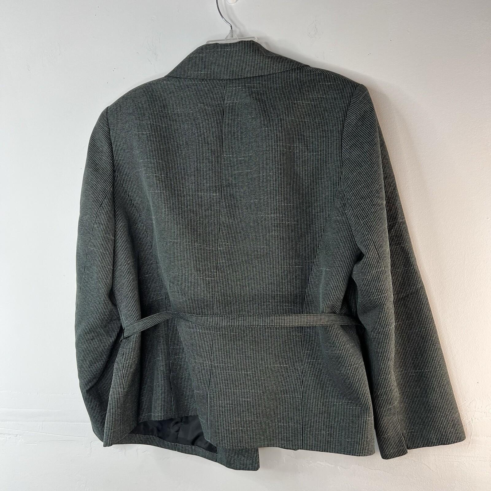 10-6367.jpg Le Suit Polyester Rayon Skirt Suit 16W Green Black Striped Pleated Belted Lined