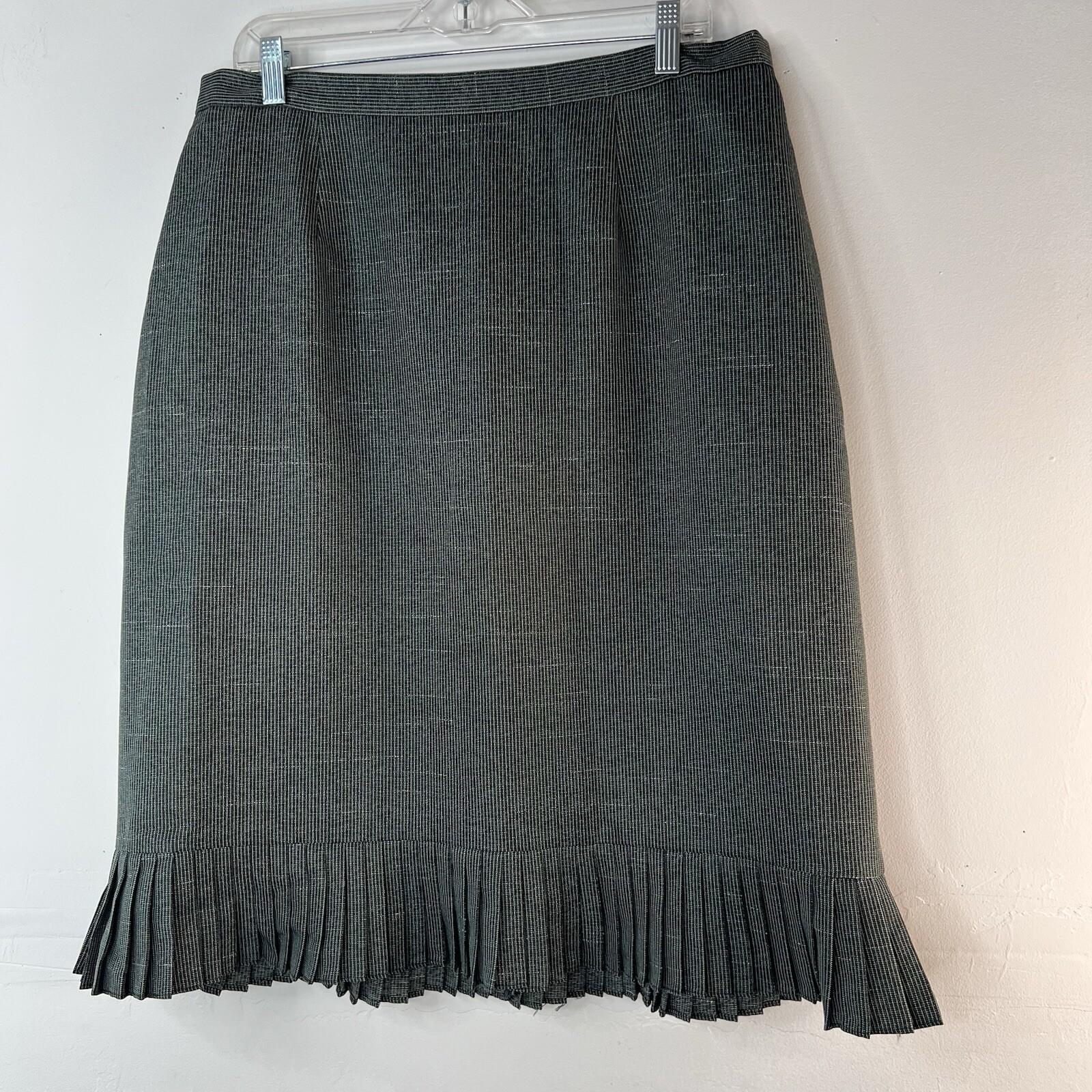 10-6368.jpg Le Suit Polyester Rayon Skirt Suit 16W Green Black Striped Pleated Belted Lined