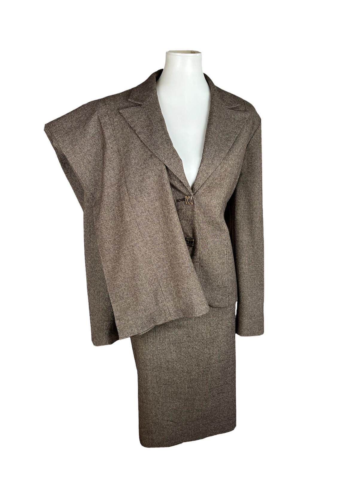 Levine Classics Women Pant Suit Skirt Size 12 Brown Polyester Blend 3Piece Lined