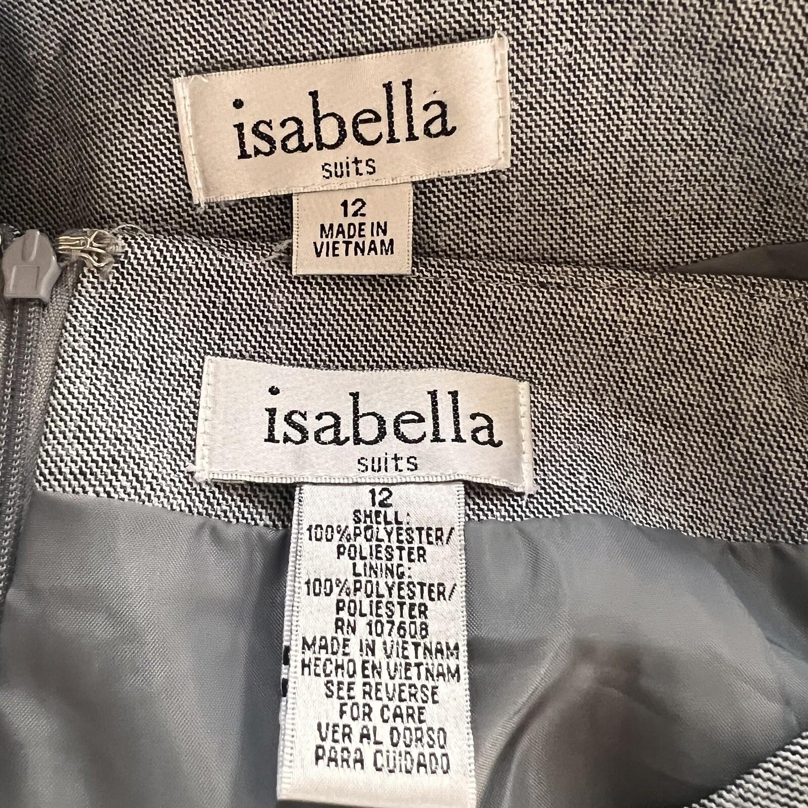 Isabella Polyester Skirt Suit Size 10 Light Gray Belted Ruffle Swing Women 2PC