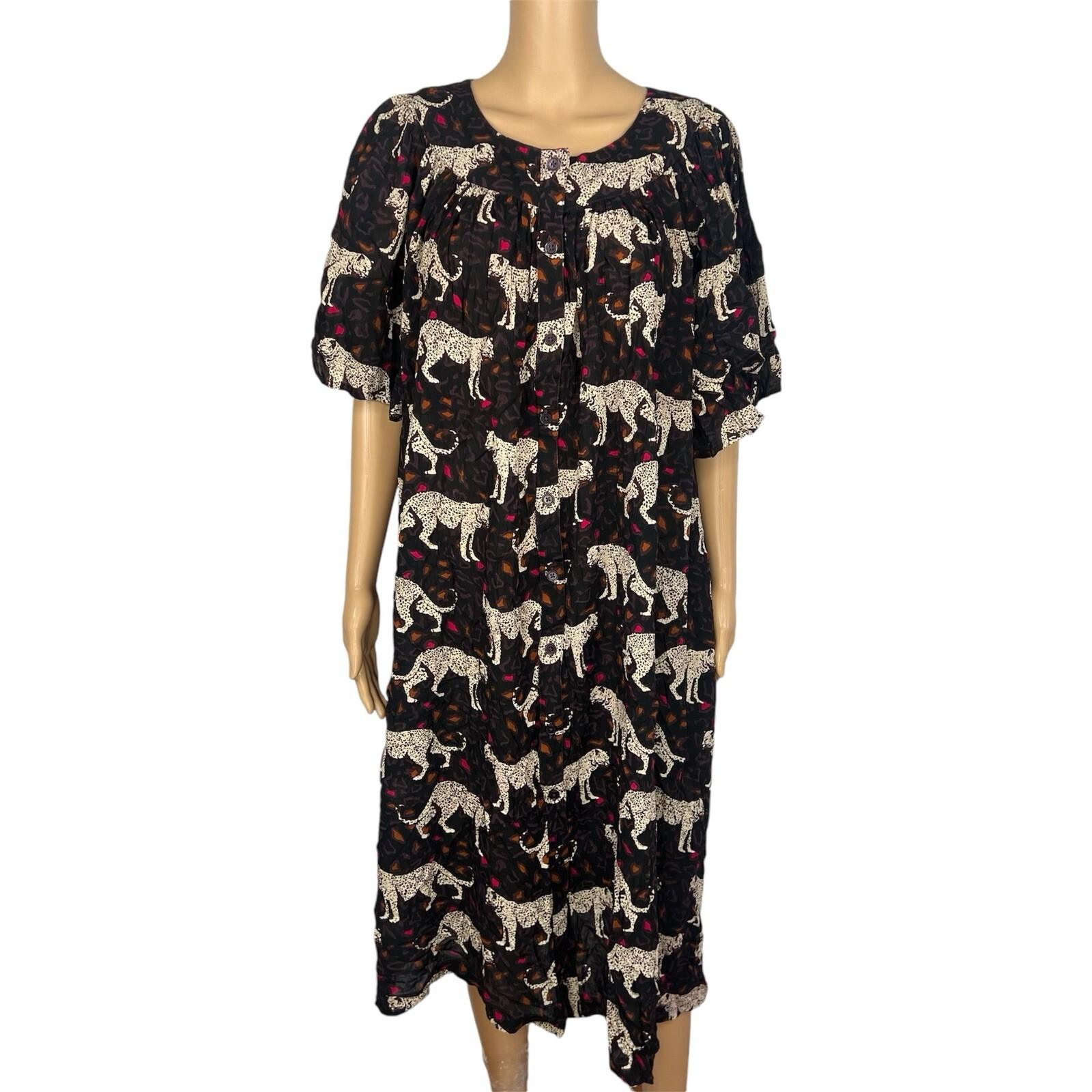 10-6381.jpg Go Softly Dress 2X Kaftan Printed Black Cheetah Crinkled Patio Flutter Sleeves