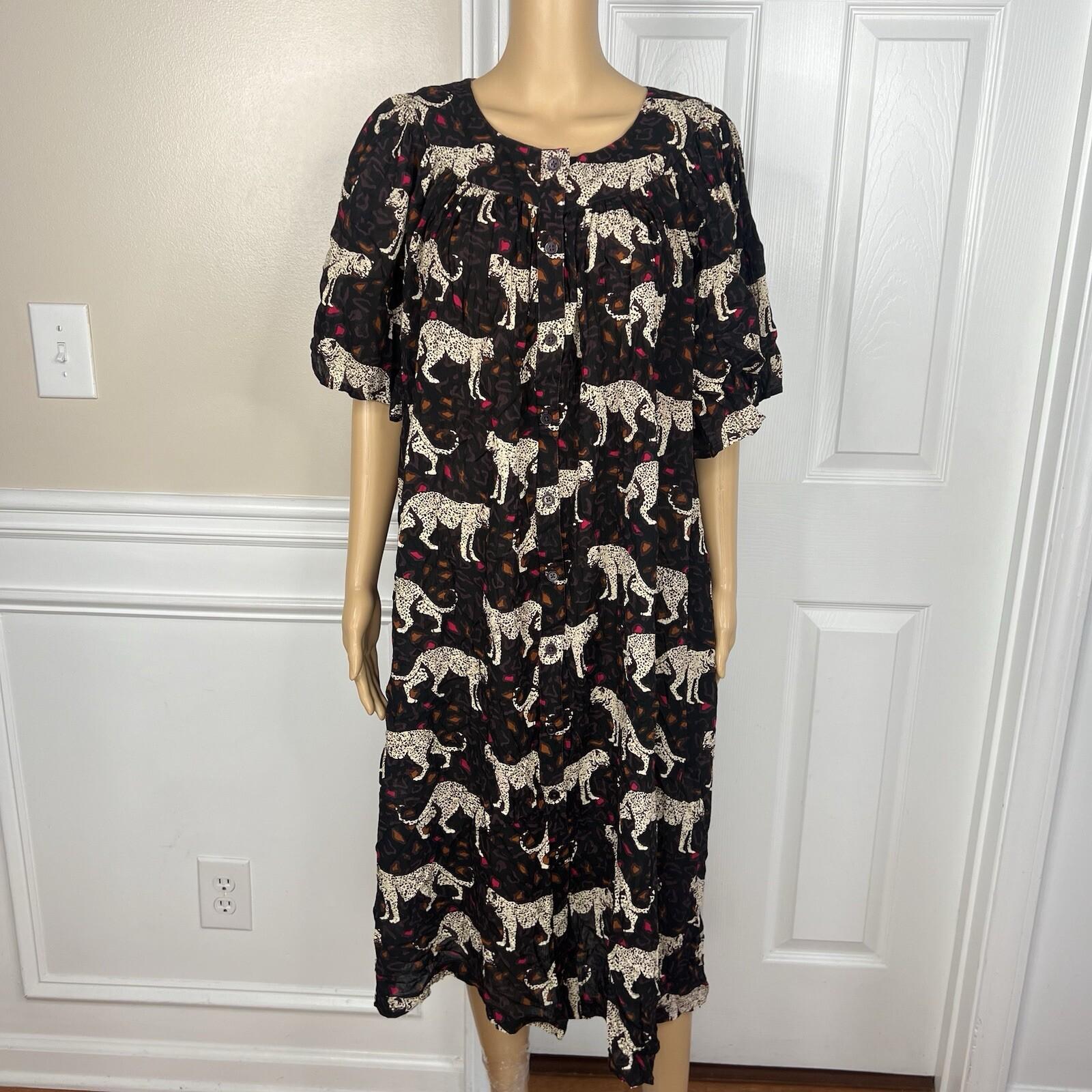 10-6383.jpg Go Softly Dress 2X Kaftan Printed Black Cheetah Crinkled Patio Flutter Sleeves