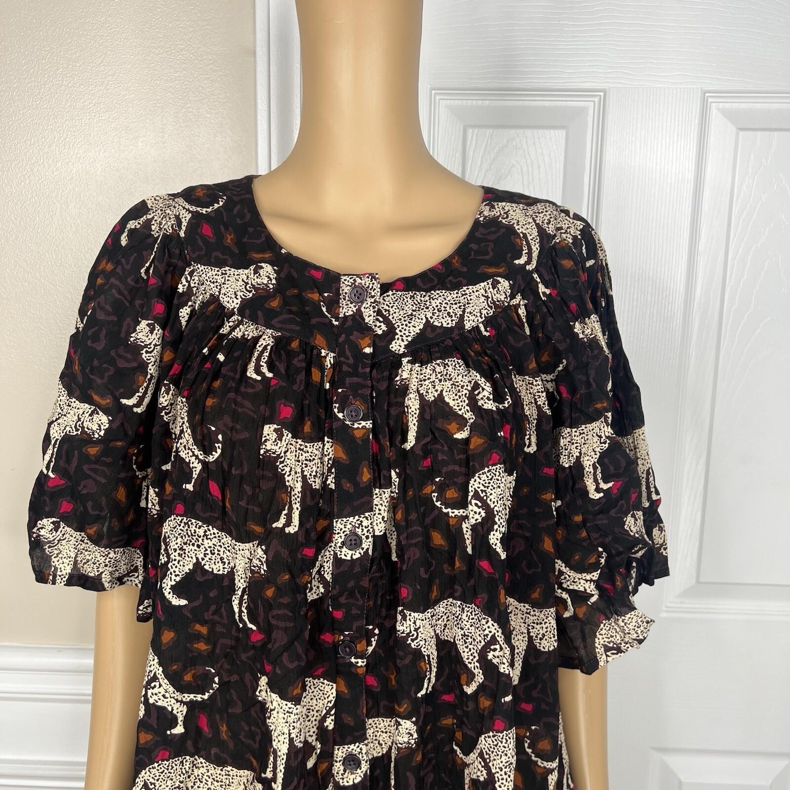 10-6385.jpg Go Softly Dress 2X Kaftan Printed Black Cheetah Crinkled Patio Flutter Sleeves