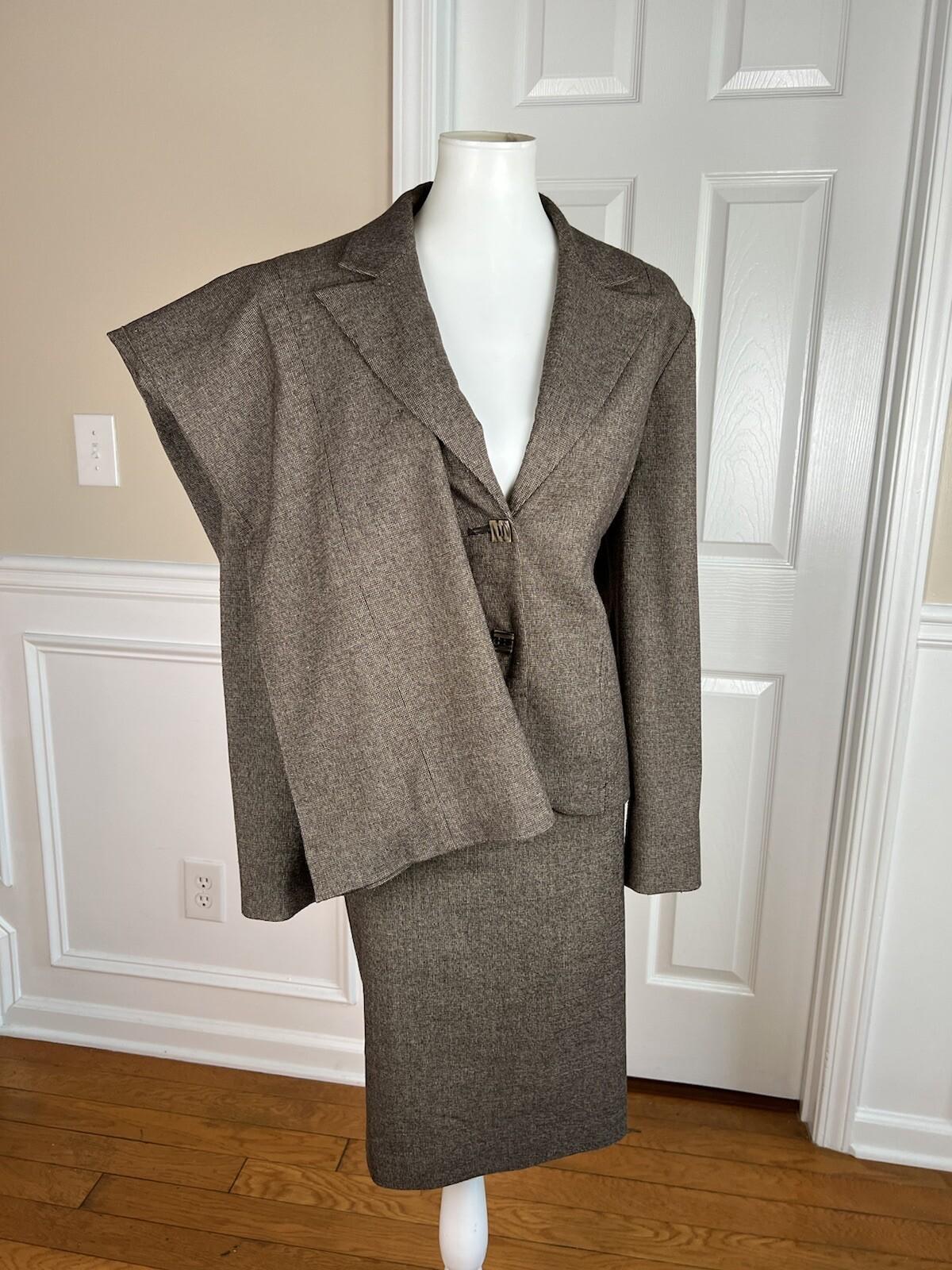 Levine Classics Women Pant Suit Skirt Size 12 Brown Polyester Blend 3Piece Lined