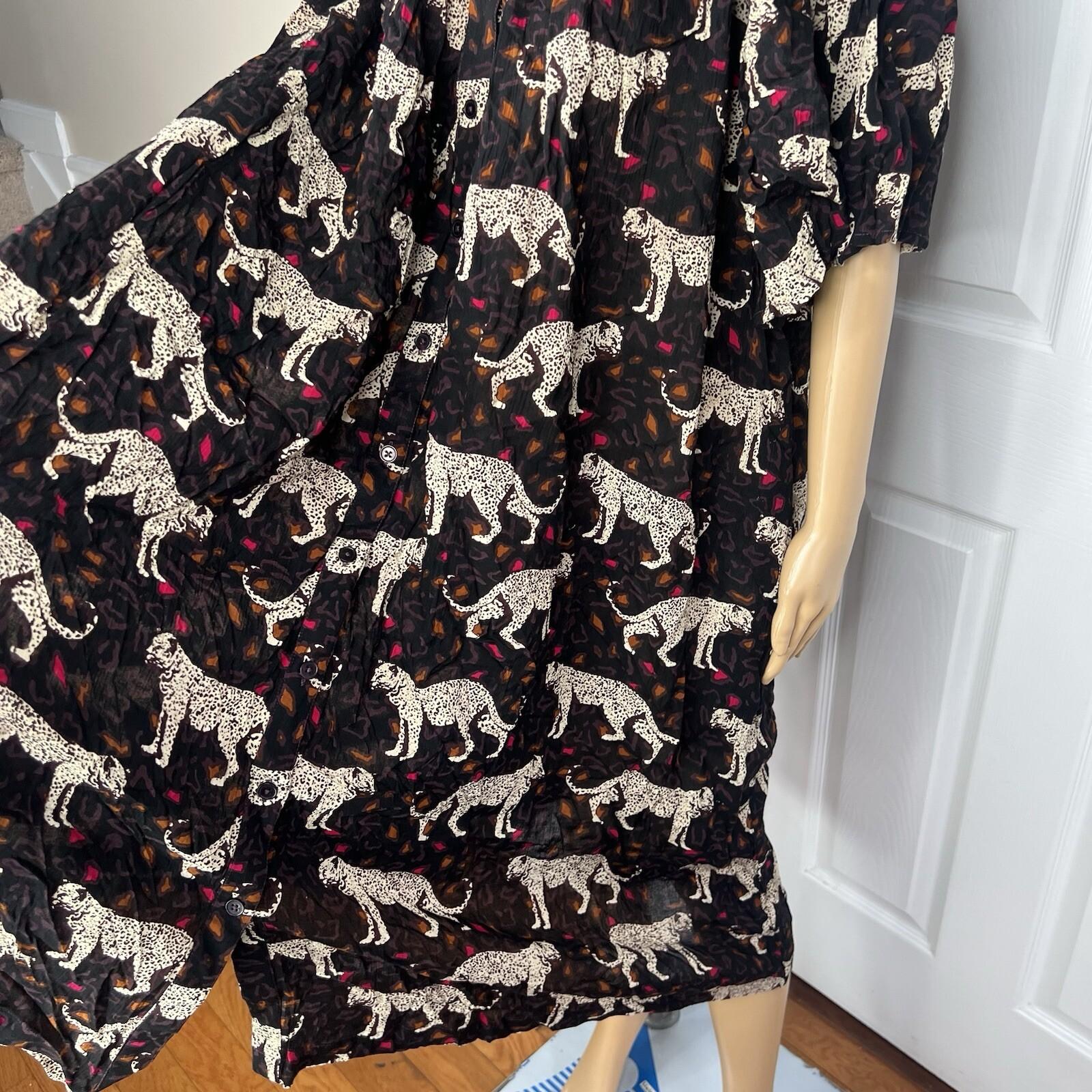 10-6390.jpg Go Softly Dress 2X Kaftan Printed Black Cheetah Crinkled Patio Flutter Sleeves