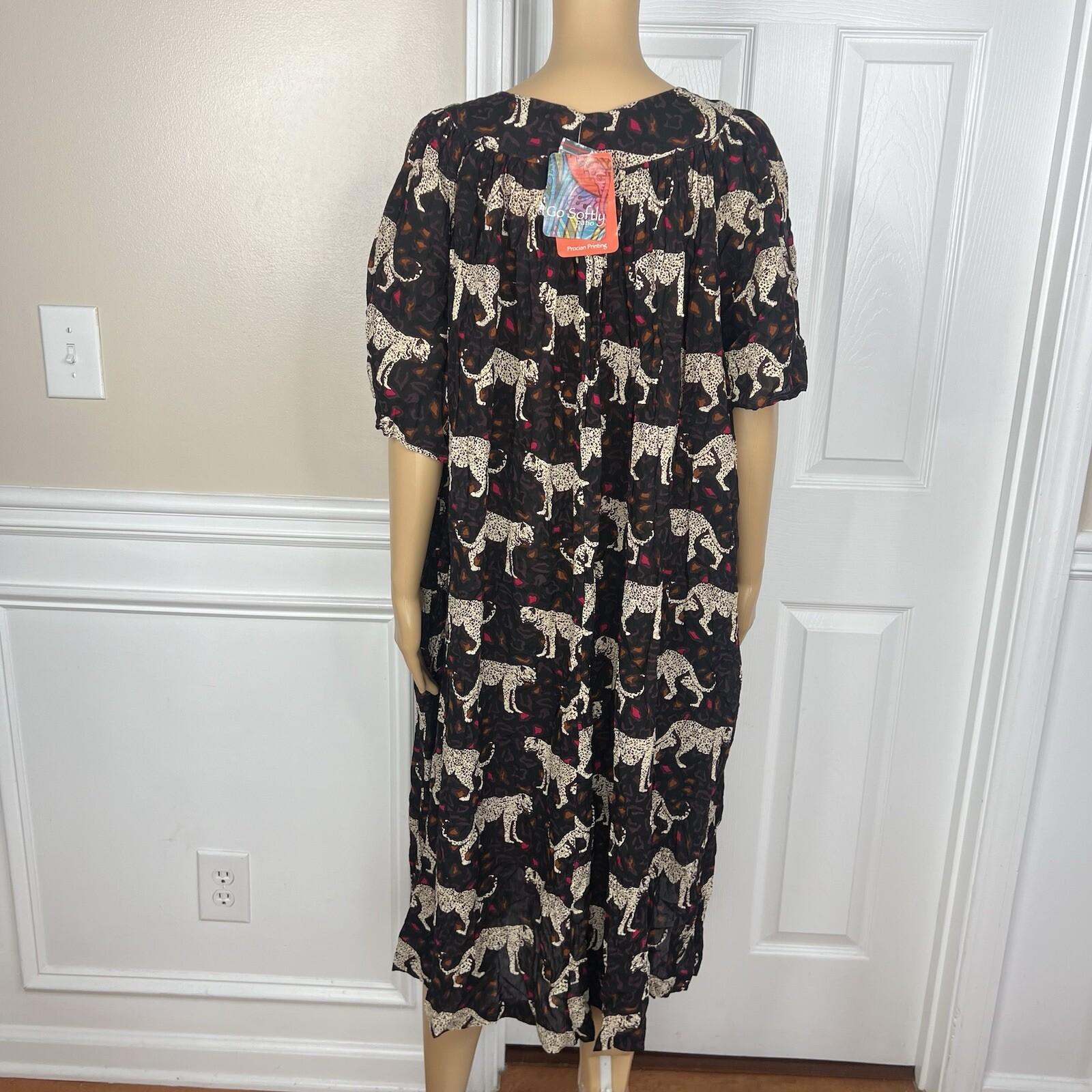 10-6392.jpg Go Softly Dress 2X Kaftan Printed Black Cheetah Crinkled Patio Flutter Sleeves