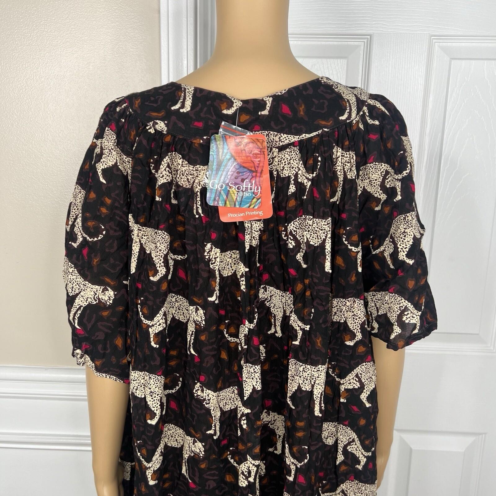10-6393.jpg Go Softly Dress 2X Kaftan Printed Black Cheetah Crinkled Patio Flutter Sleeves
