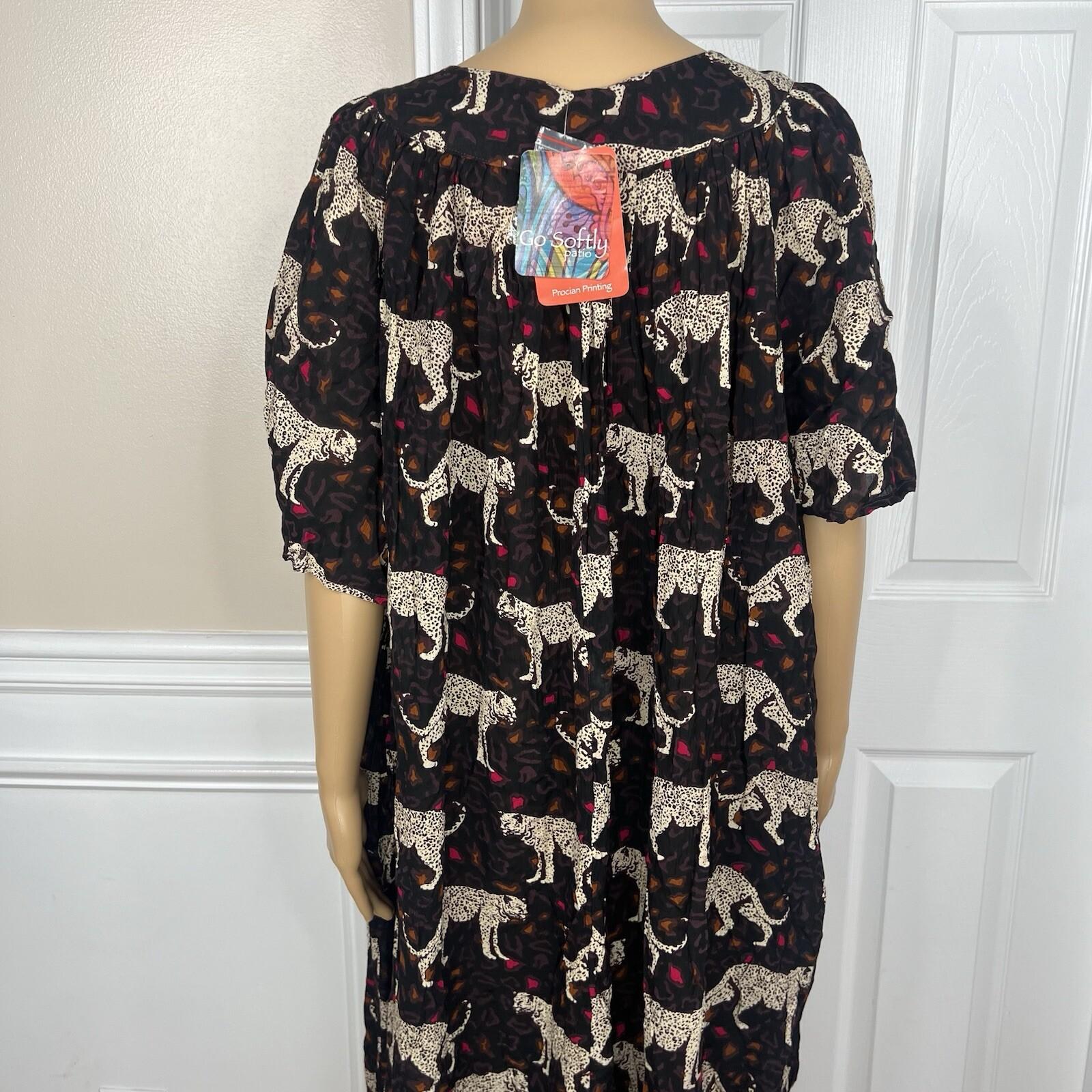 10-6394.jpg Go Softly Dress 2X Kaftan Printed Black Cheetah Crinkled Patio Flutter Sleeves