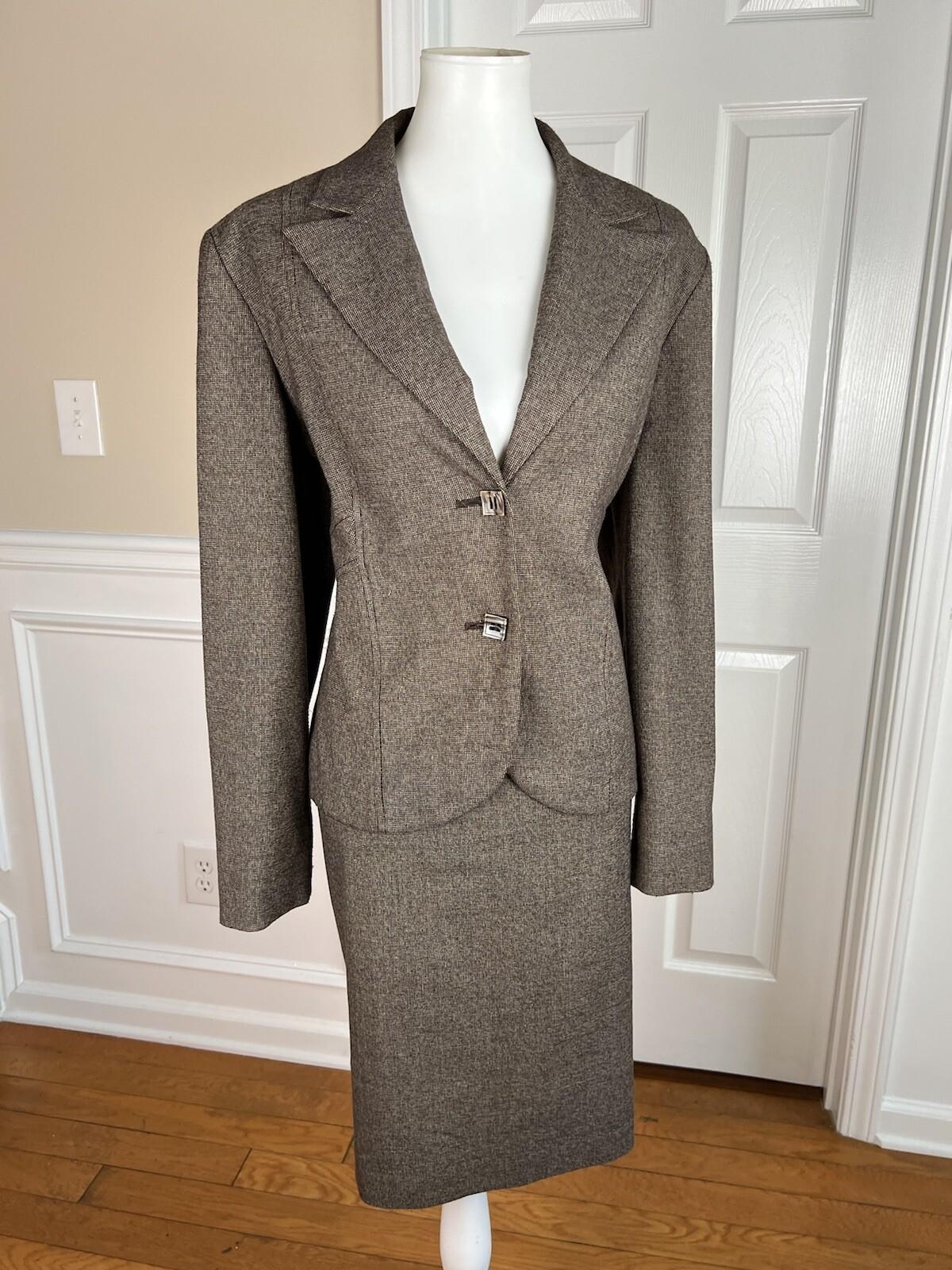 Levine Classics Women Pant Suit Skirt Size 12 Brown Polyester Blend 3Piece Lined