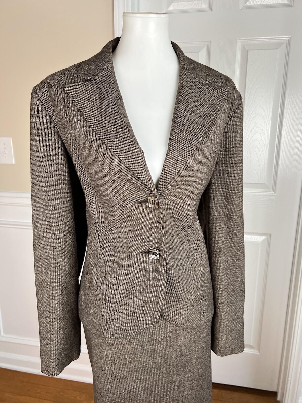 Levine Classics Women Pant Suit Skirt Size 12 Brown Polyester Blend 3Piece Lined