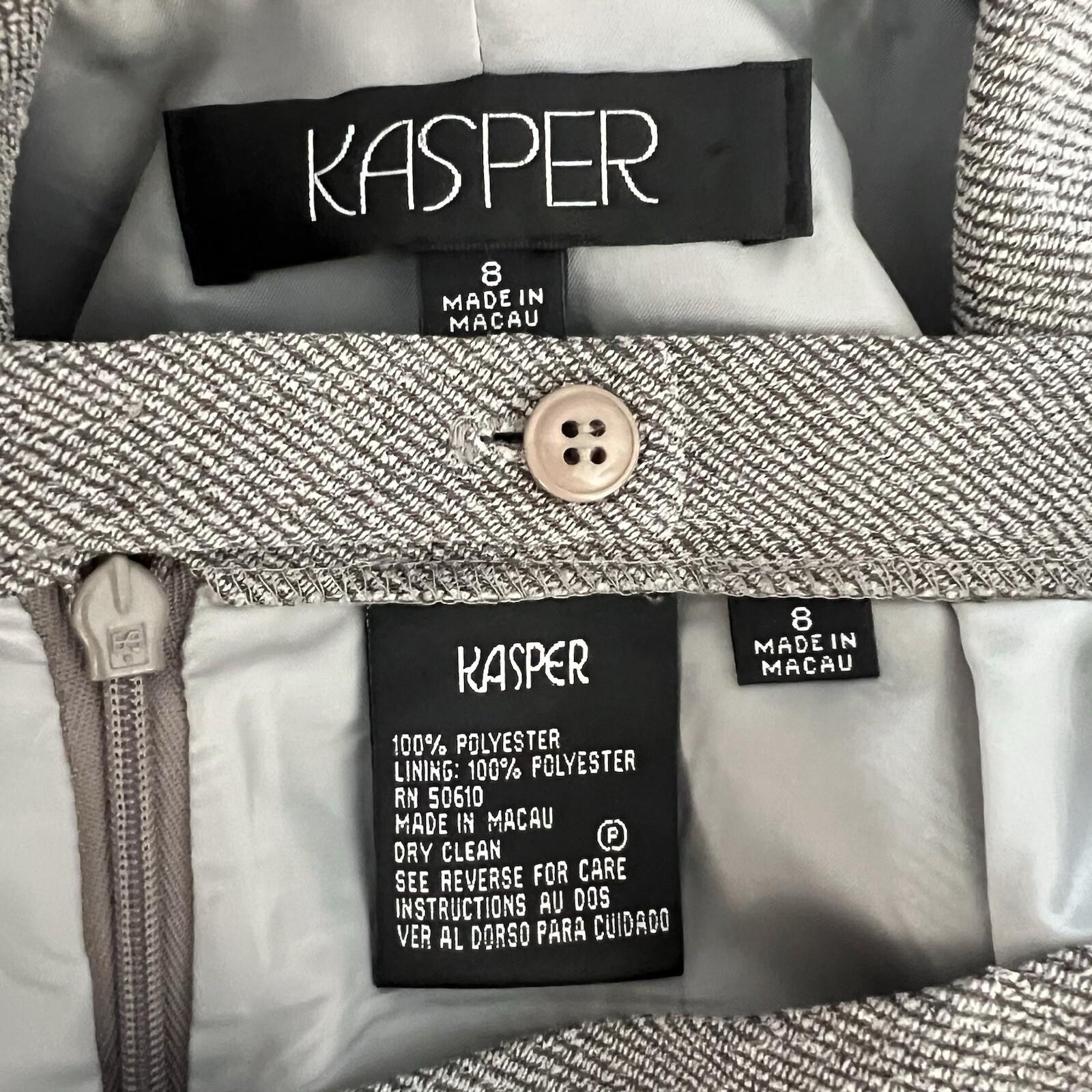 Kasper Women Polyester Skirt Suit Size 8 Gray Notch Collar Lined Business 2PC