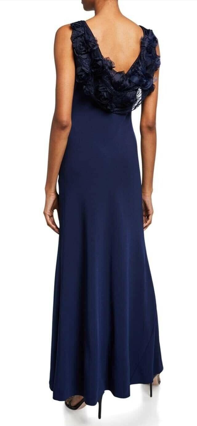 Karl Lagerfeld Paris Polyester Stretch Gown Size 4 Navy Blue Flower Applique New