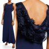 Karl Lagerfeld Paris Polyester Stretch Gown Size 4 Navy Blue Flower Applique New