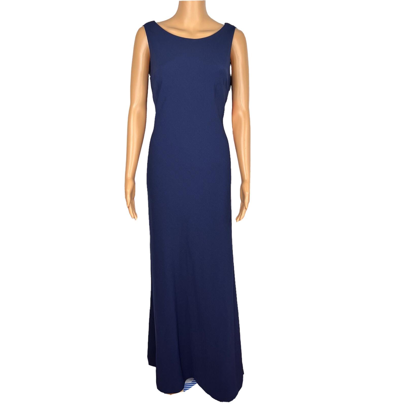 Karl Lagerfeld Paris Polyester Stretch Gown Size 4 Navy Blue Flower Applique New