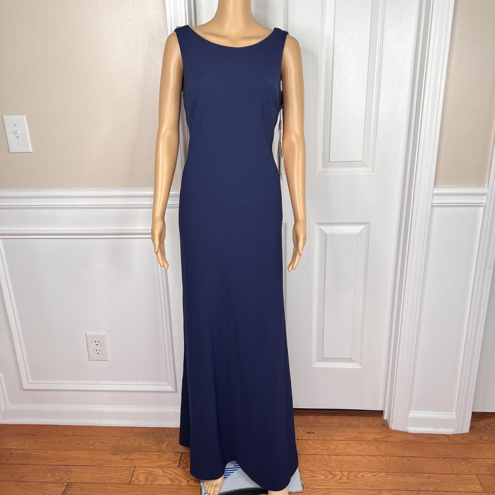 Karl Lagerfeld Paris Polyester Stretch Gown Size 4 Navy Blue Flower Applique New
