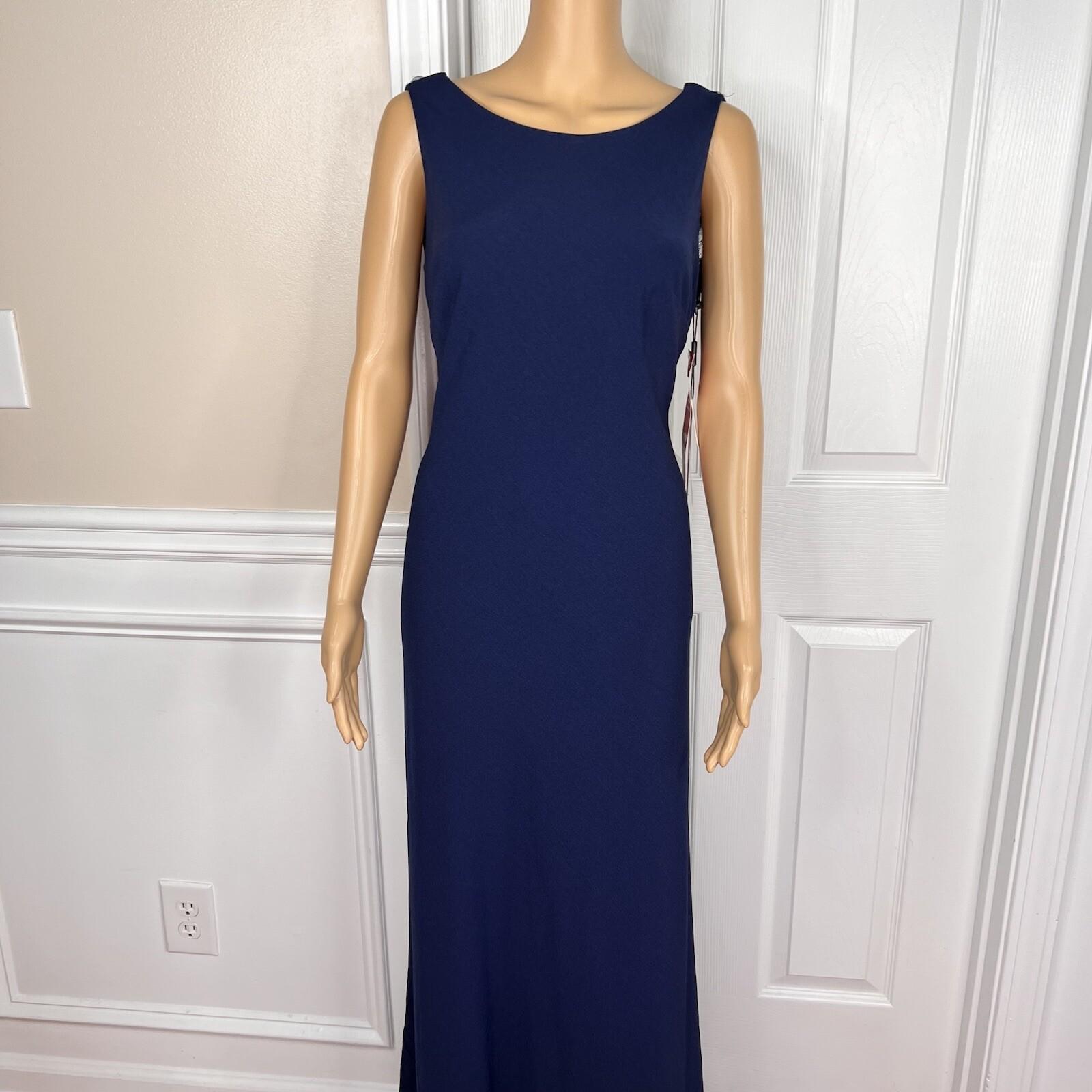 Karl Lagerfeld Paris Polyester Stretch Gown Size 4 Navy Blue Flower Applique New