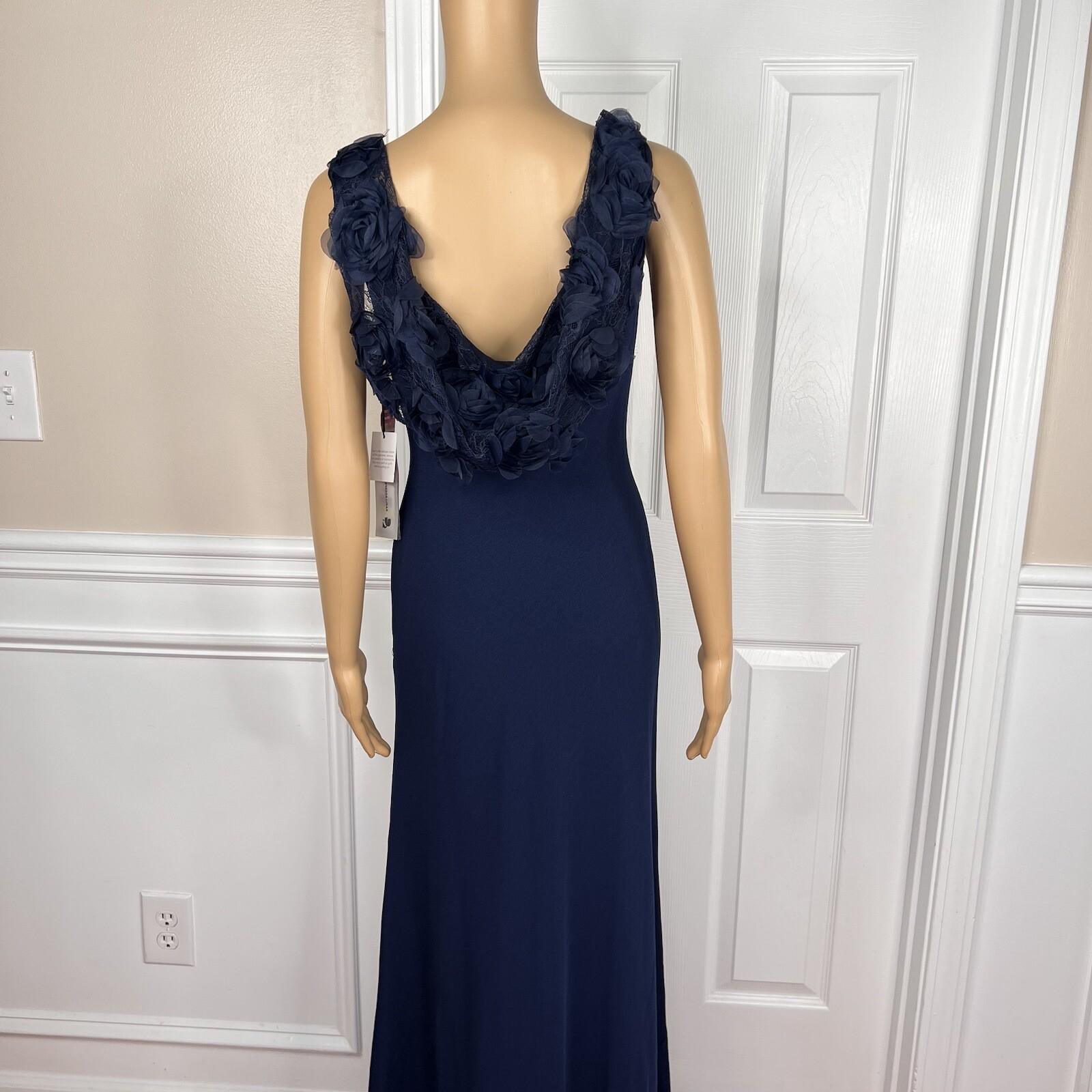 Karl Lagerfeld Paris Polyester Stretch Gown Size 4 Navy Blue Flower Applique New