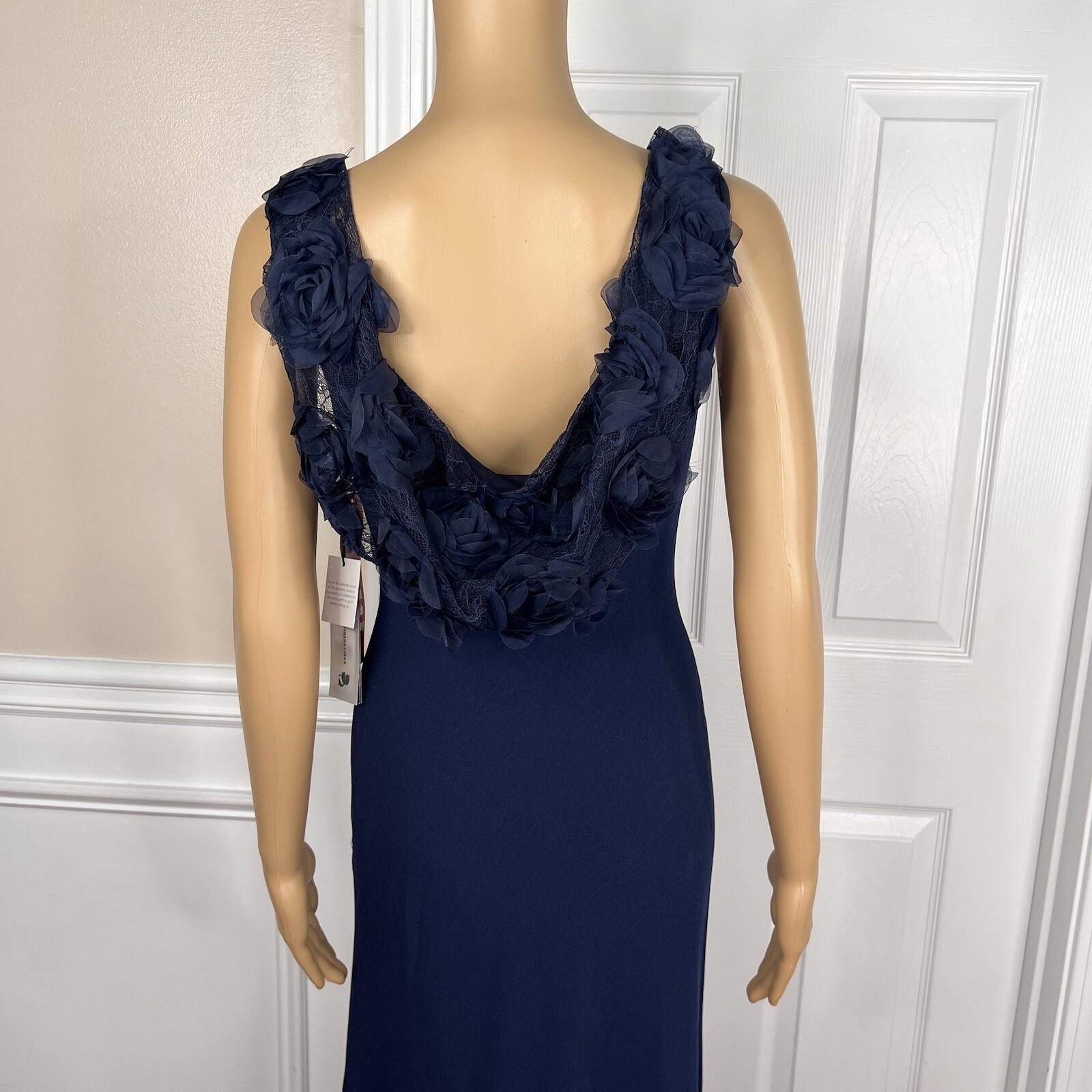 Karl Lagerfeld Paris Polyester Stretch Gown Size 4 Navy Blue Flower Applique New