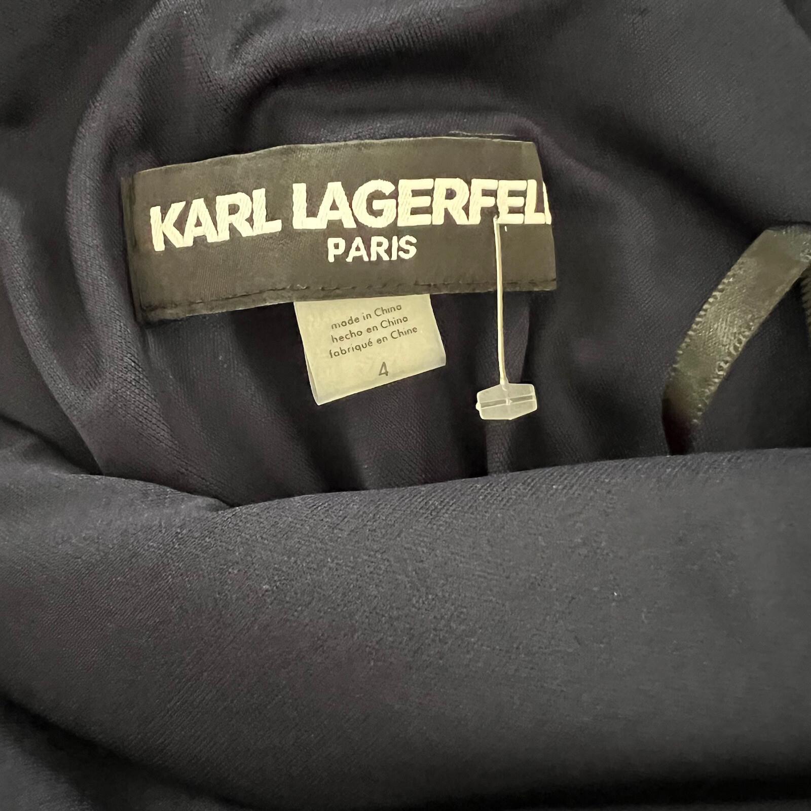 Karl Lagerfeld Paris Polyester Stretch Gown Size 4 Navy Blue Flower Applique New