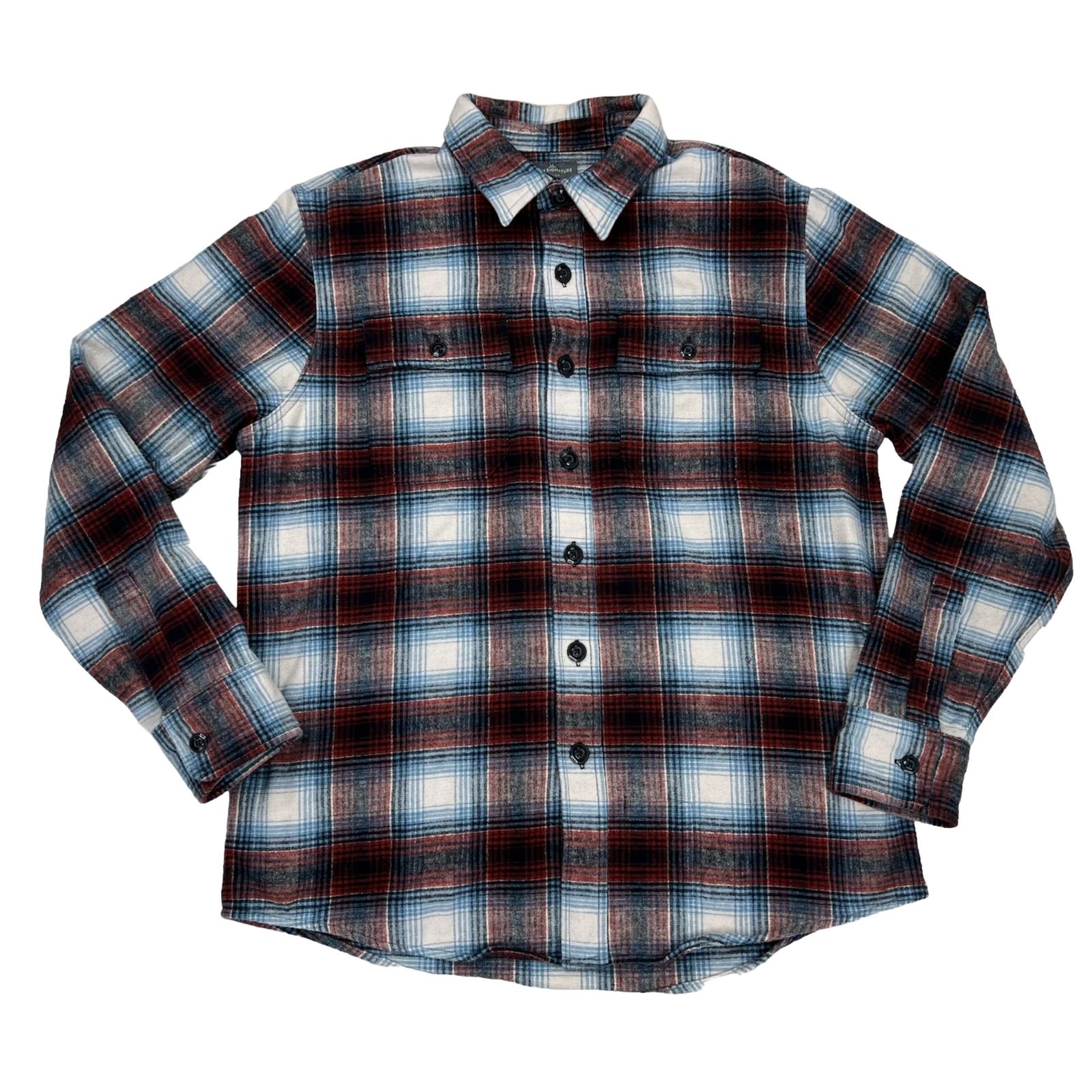 LL Bean Signature Cotton Shirt Plaid Flannel Long Sleeve Slim Fit Button Up