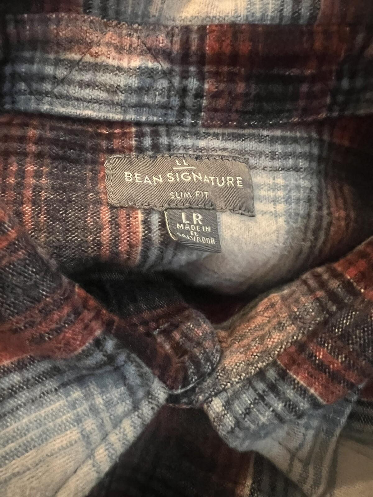 LL Bean Signature Cotton Shirt Plaid Flannel Long Sleeve Slim Fit Button Up