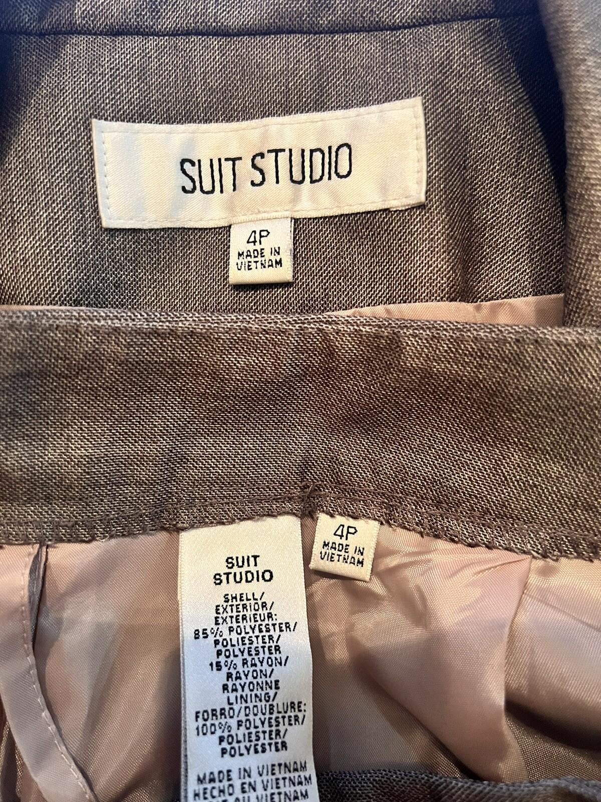 Suit Studio Polyester Rayon Pant Suit Size 4P Light Brown Notch Collar Women 2PC