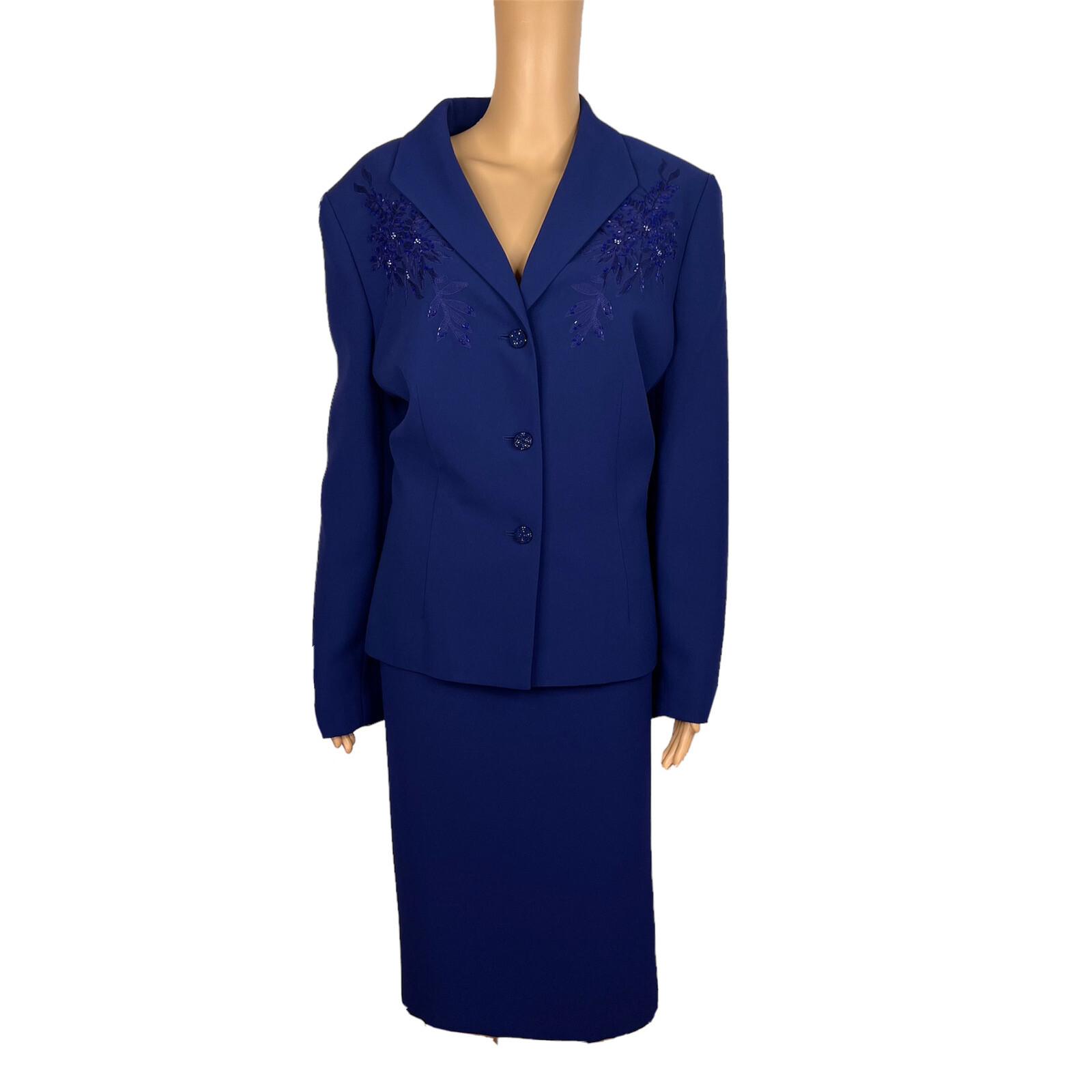 10-6456.jpg Nipon Boutique Polyester Skirt Suit Size 18 Blue Beaded Women 2 Piece Lined