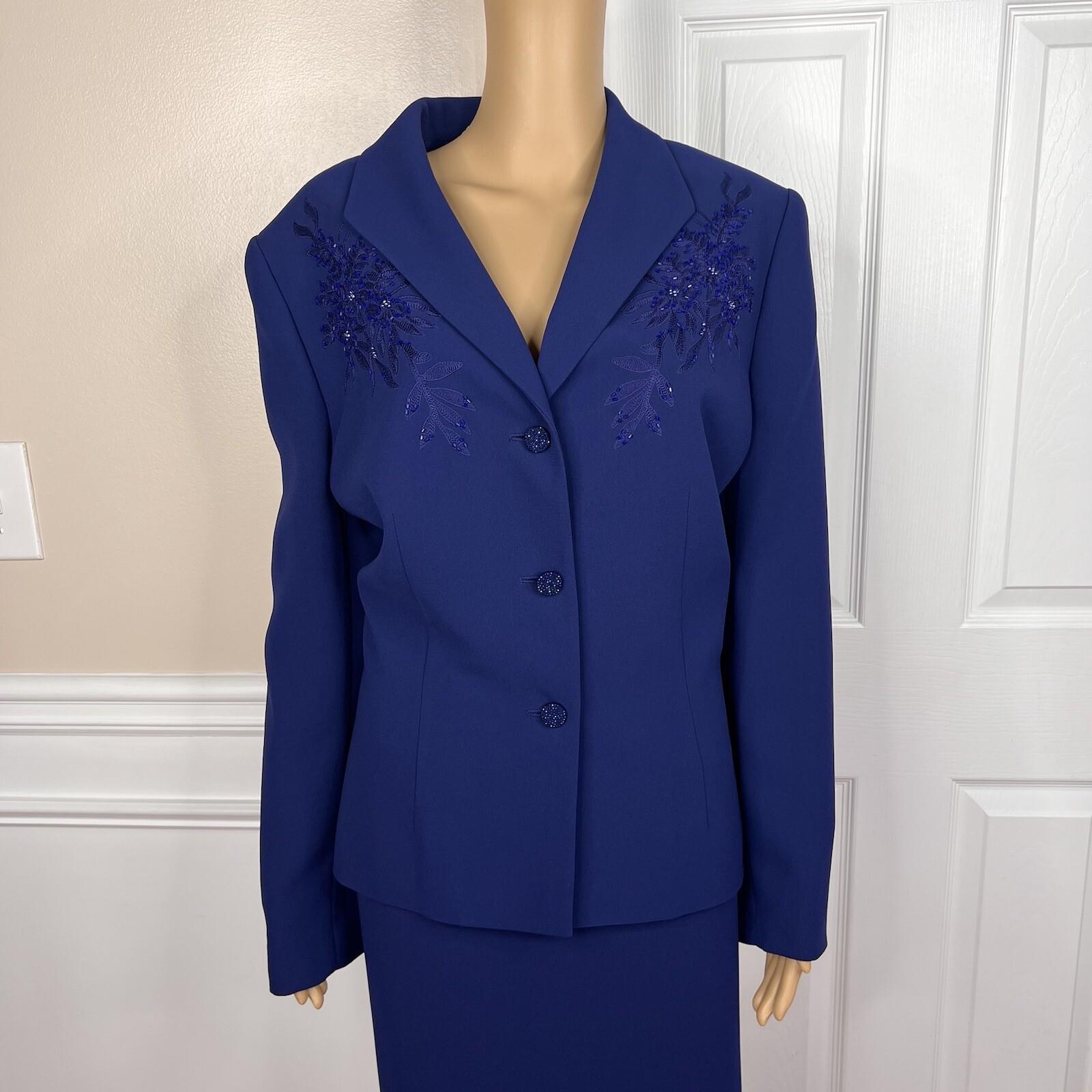 10-6458.jpg Nipon Boutique Polyester Skirt Suit Size 18 Blue Beaded Women 2 Piece Lined
