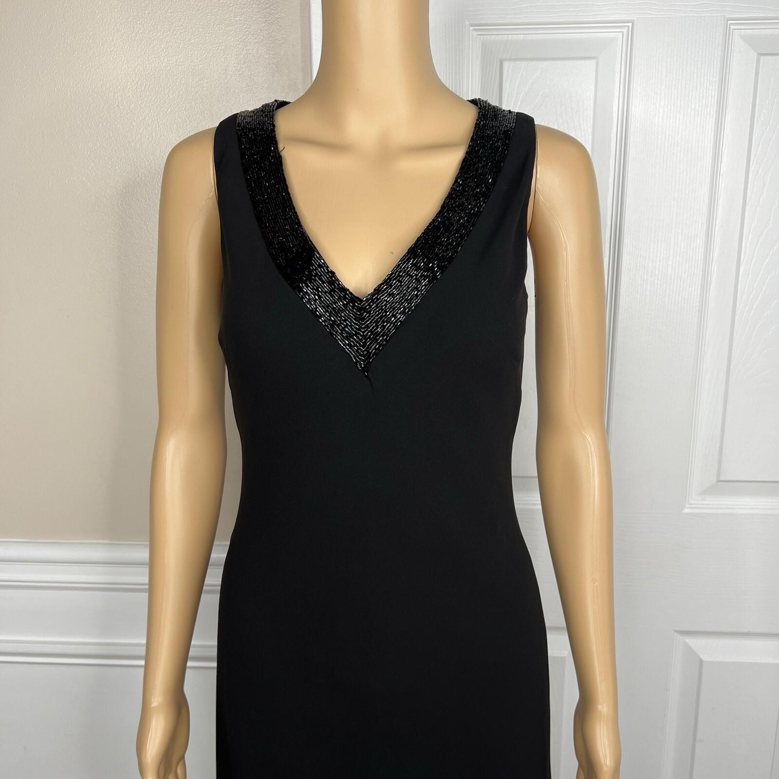 Lauren Ralph Lauren Polyester Formal Dress Size 2 Black Beaded V-Neck Maxi Lined