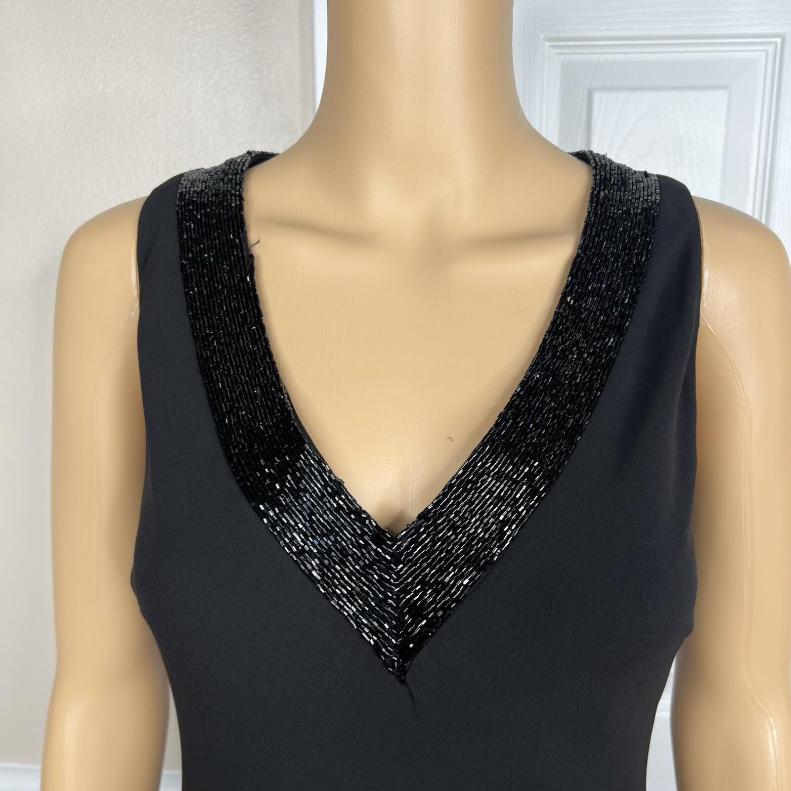 Lauren Ralph Lauren Polyester Formal Dress Size 2 Black Beaded V-Neck Maxi Lined
