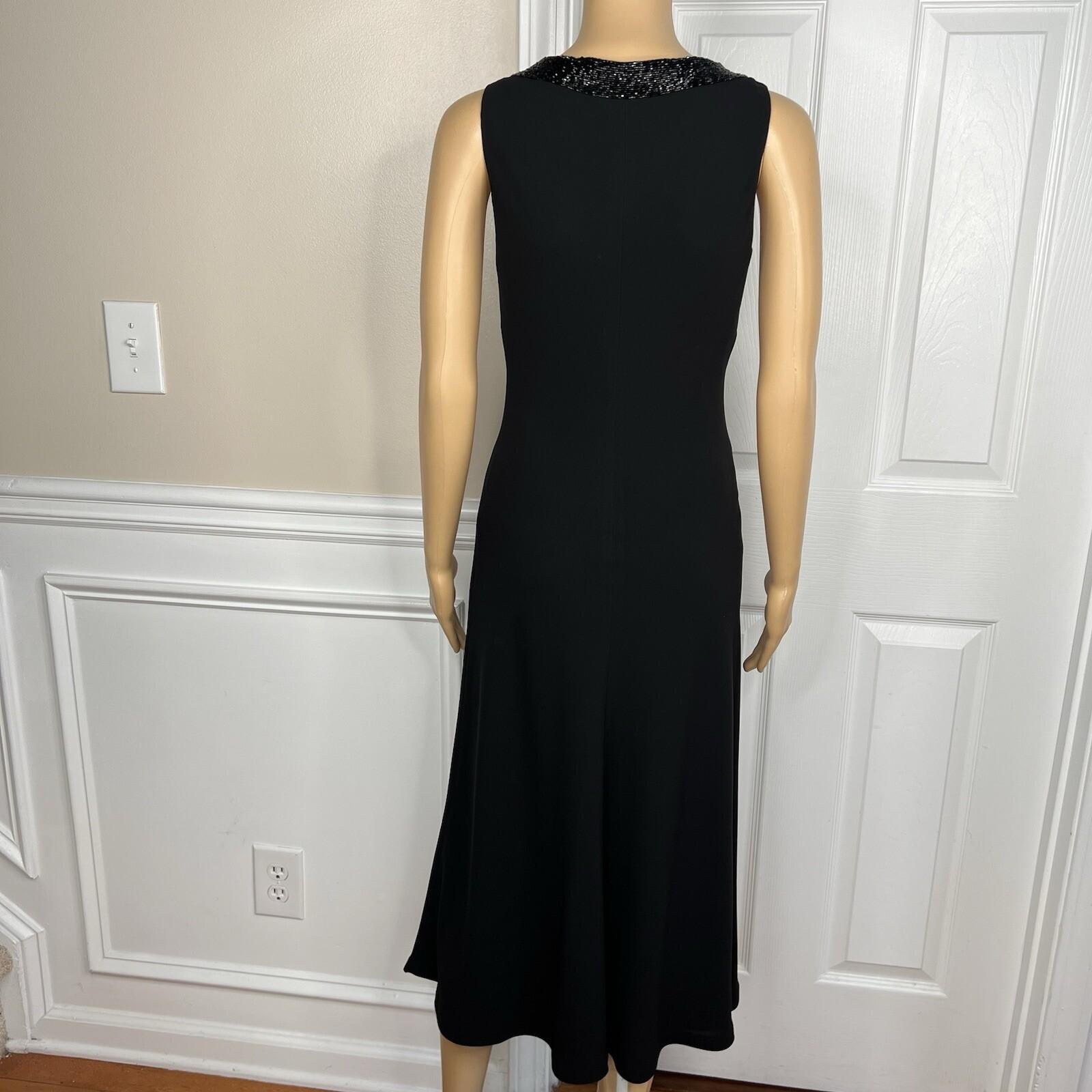 Lauren Ralph Lauren Polyester Formal Dress Size 2 Black Beaded V-Neck Maxi Lined