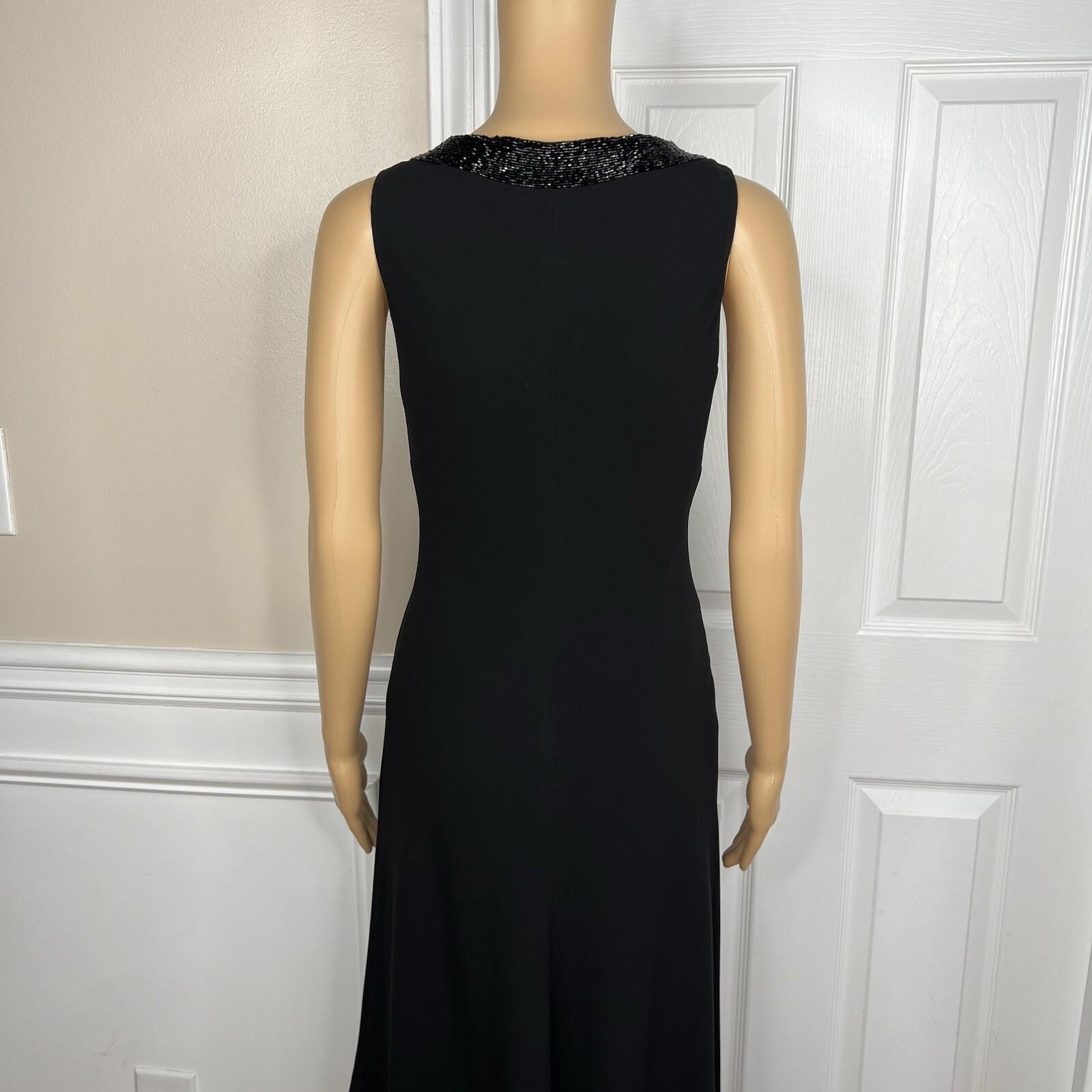 Lauren Ralph Lauren Polyester Formal Dress Size 2 Black Beaded V-Neck Maxi Lined